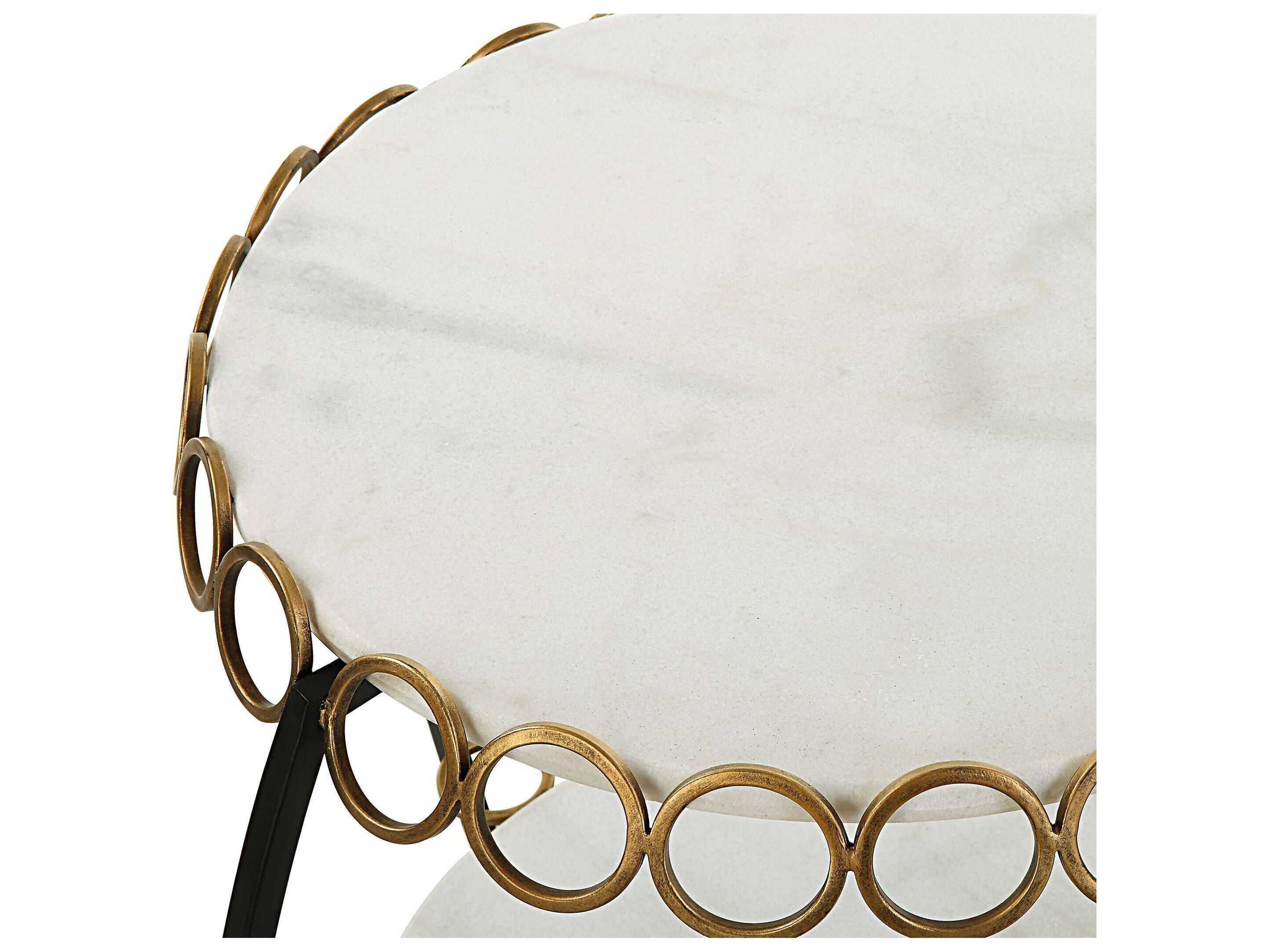 Uttermost Chainlink Round Marble Matte Black White End Table