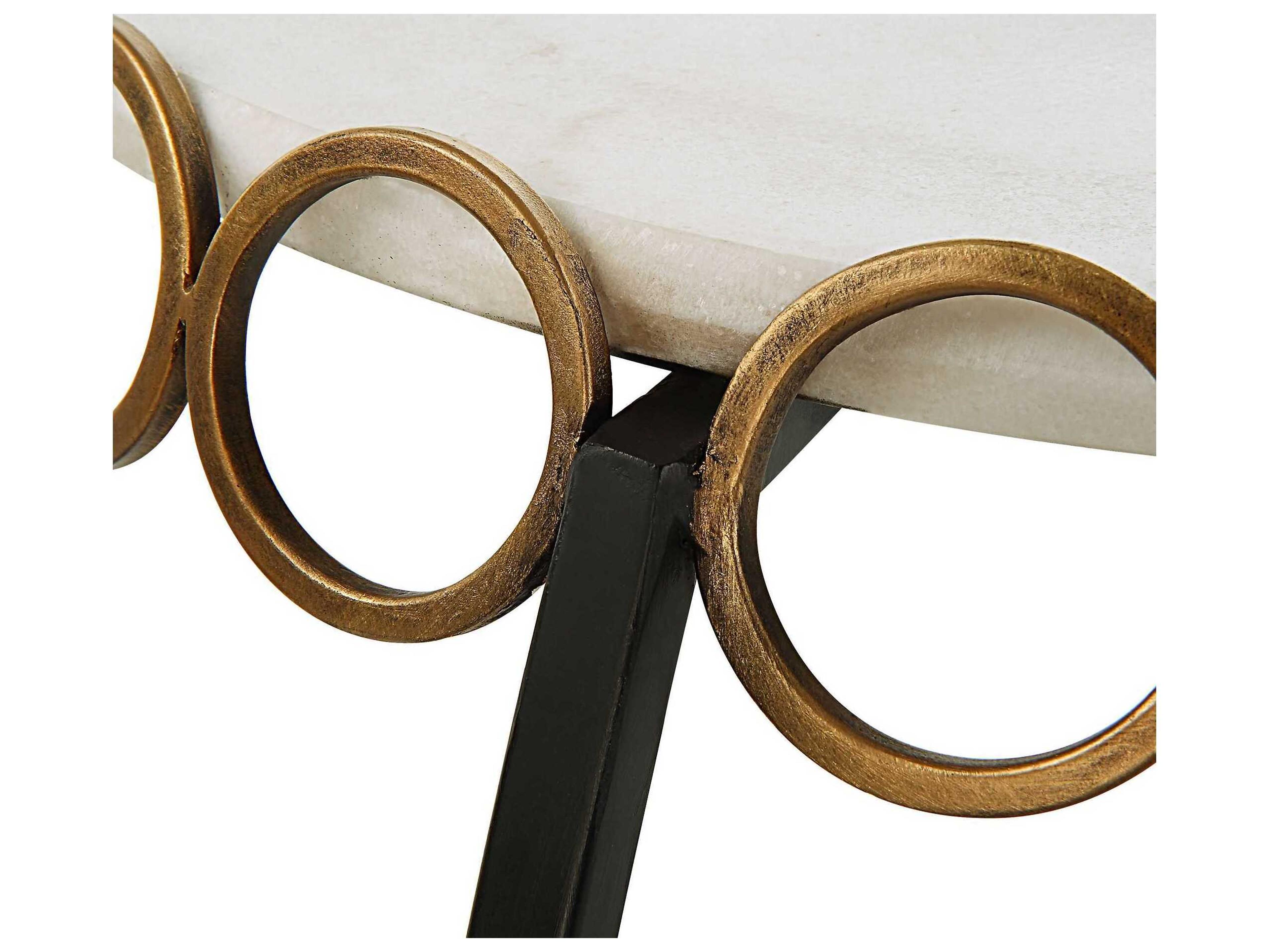 Uttermost Chainlink Round Marble Matte Black White End Table