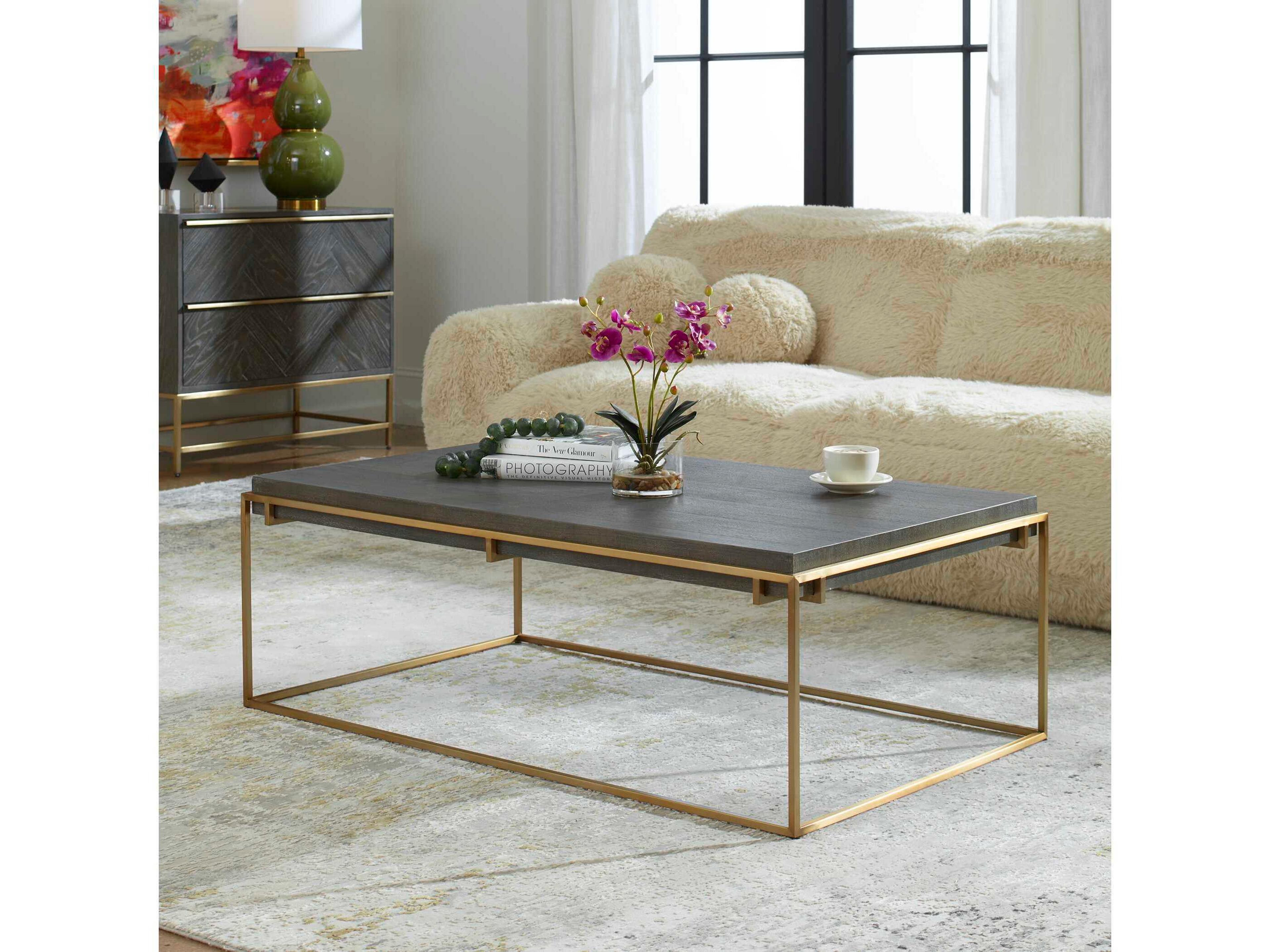 Uttermost Surround Rectangular Wood Brushed Brass Coffee Table
