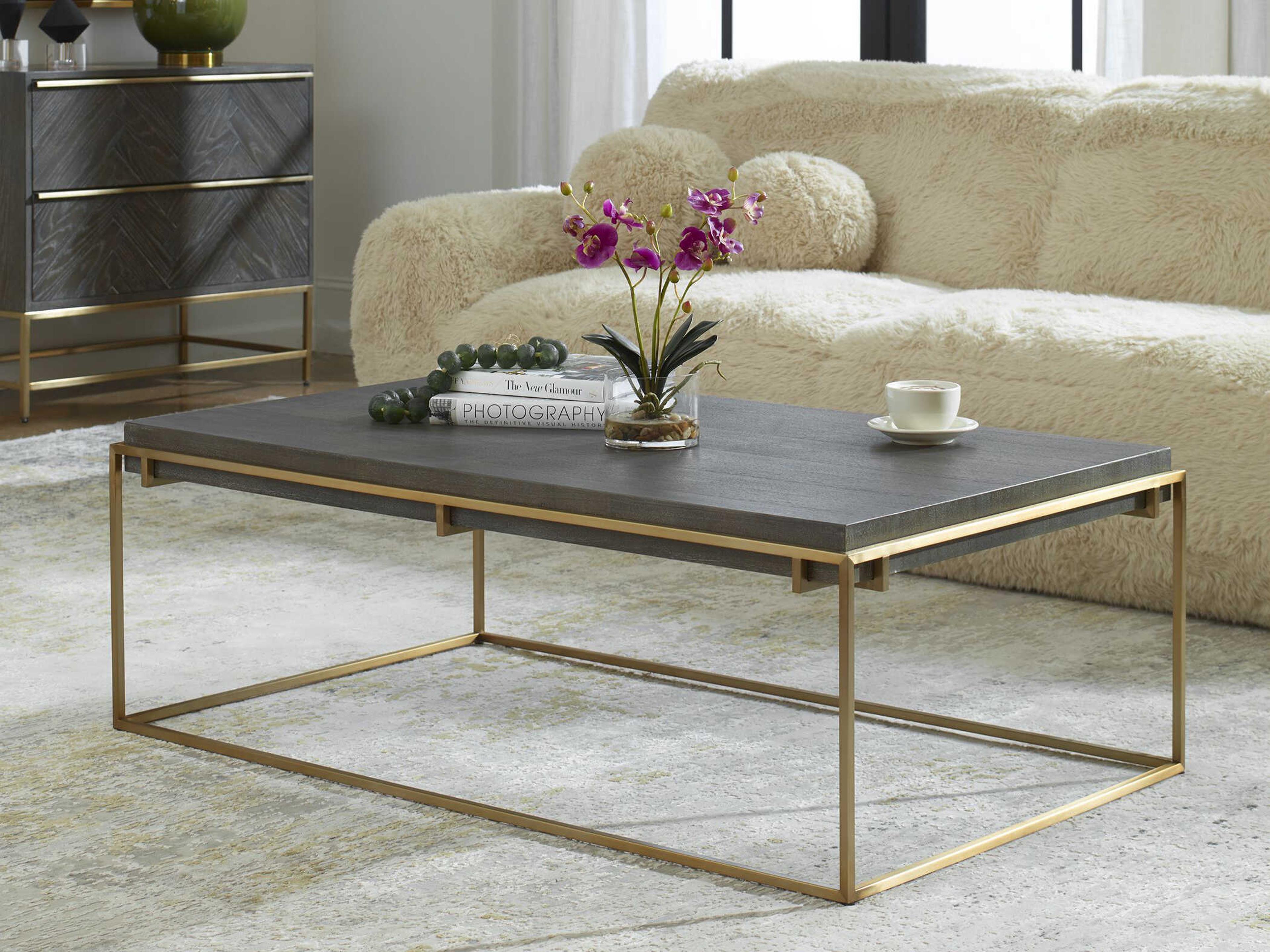 Uttermost Surround Rectangular Wood Brushed Brass Coffee Table