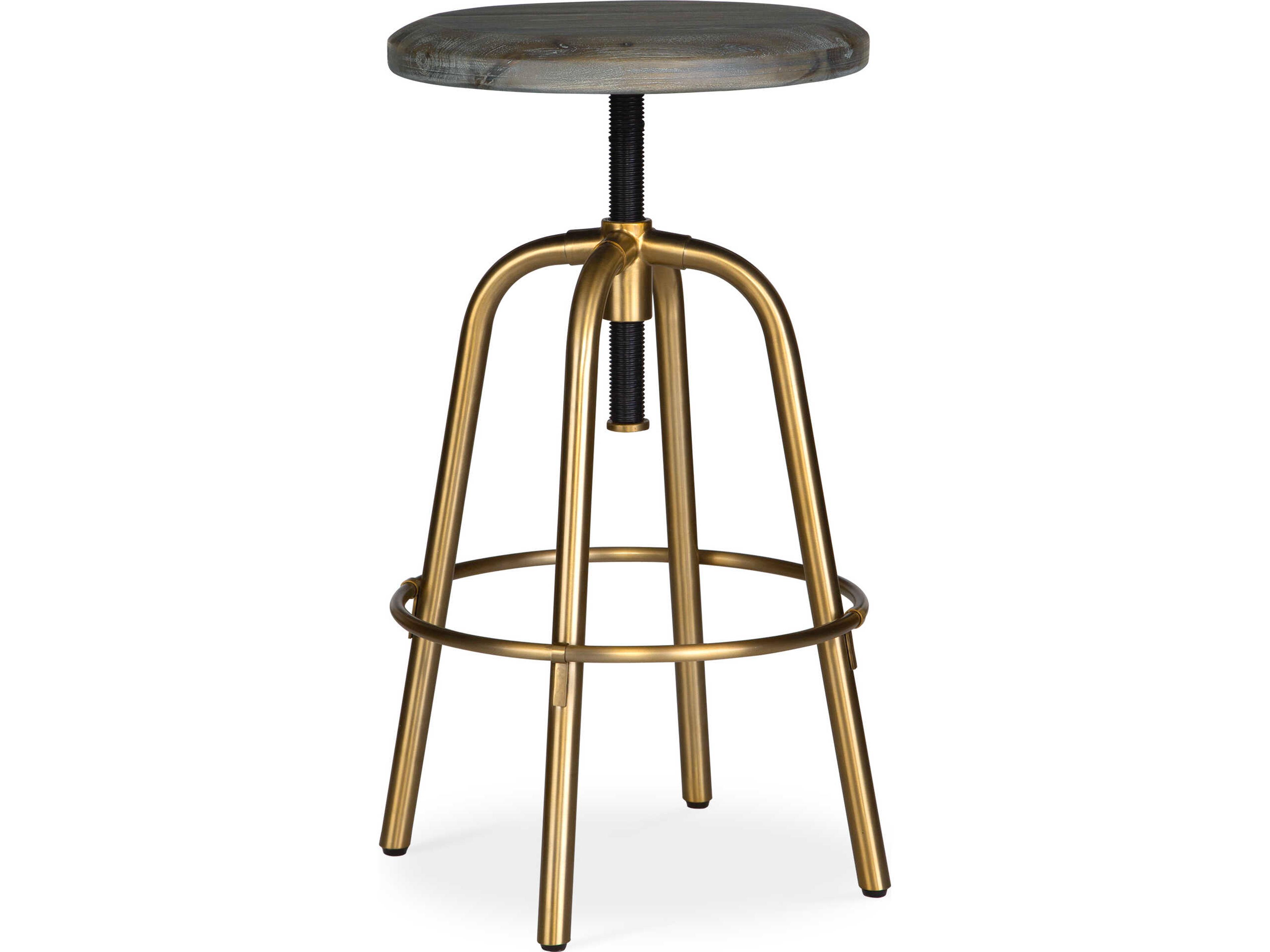 Revolve Adjustable Acacia Wood Brushed Brass Counter Stool
