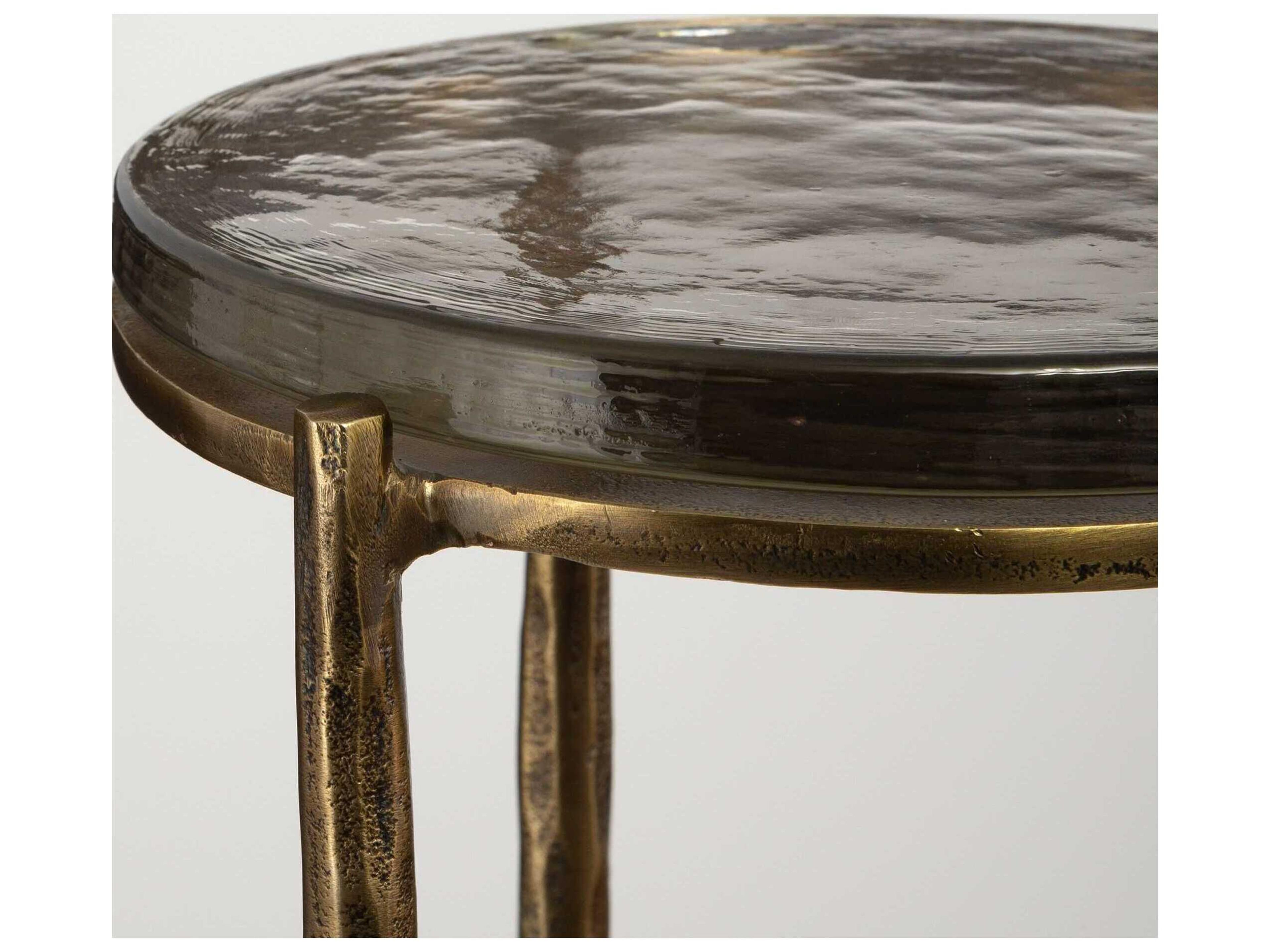 Uttermost Eternity Round Glass Antique Brass End Table