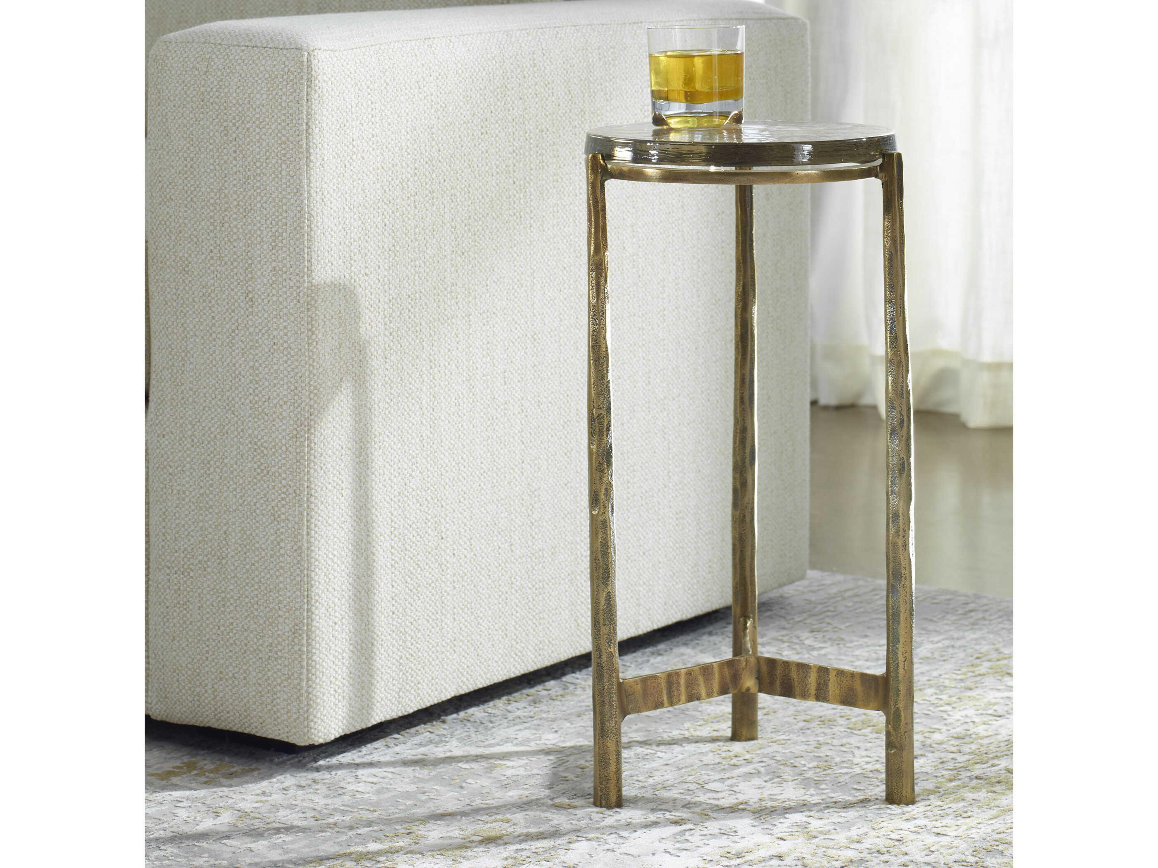 Uttermost Eternity Round Glass Antique Brass End Table