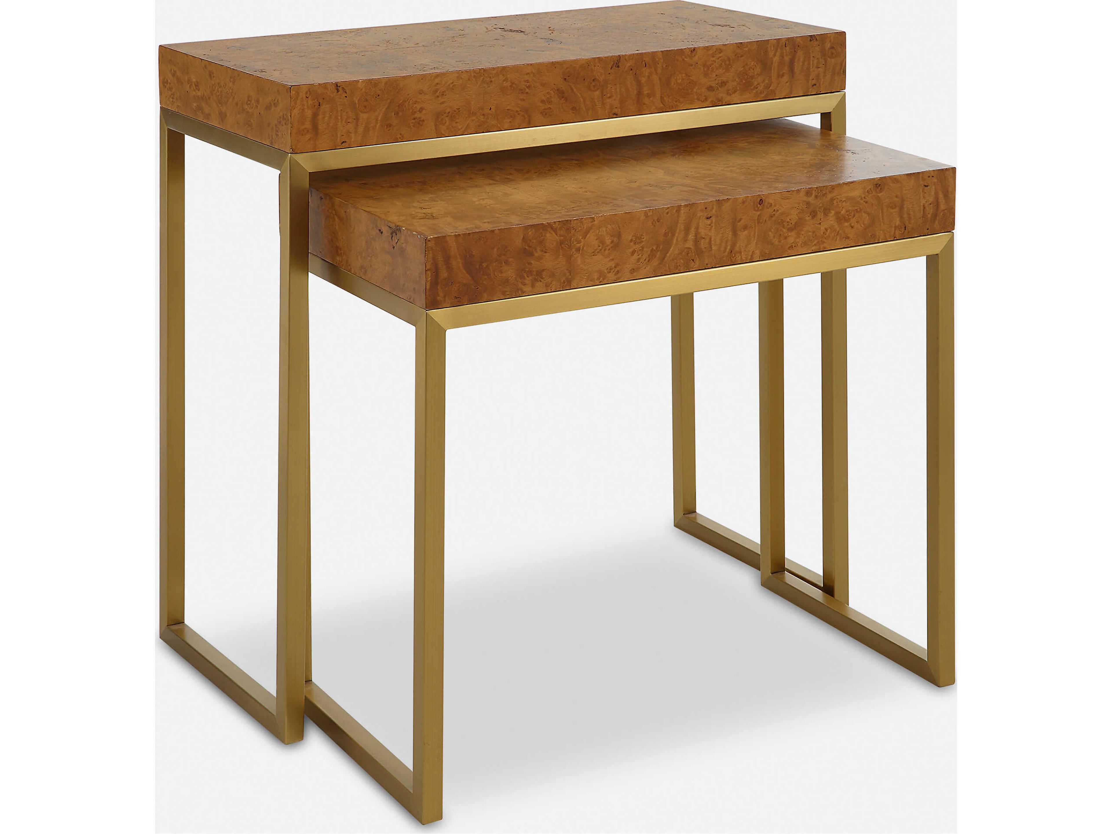 Burl-Esque Rectangular Wood Brushed Brass End Table