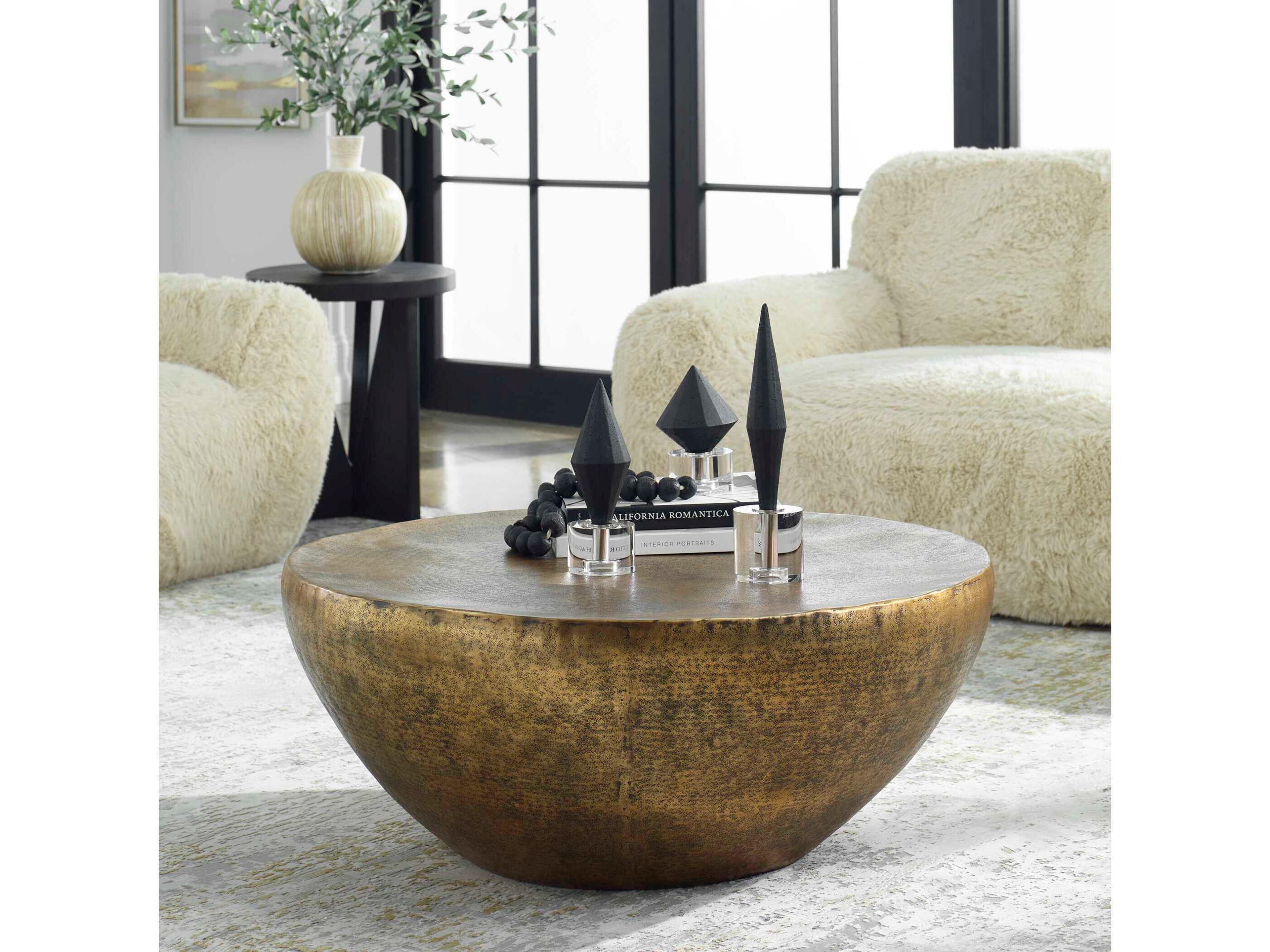 Uttermost Gilded Dome Round Metal Antique Gold Coffee Table