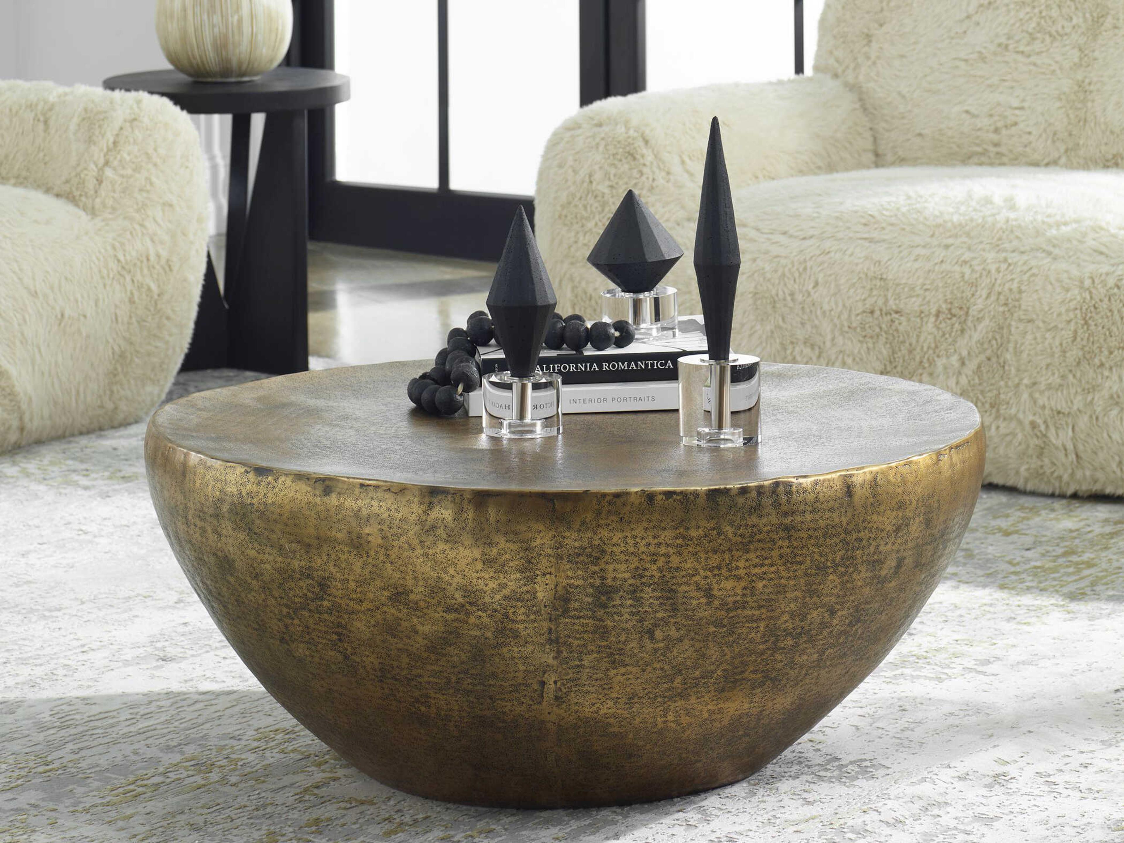 Uttermost Gilded Dome Round Metal Antique Gold Coffee Table