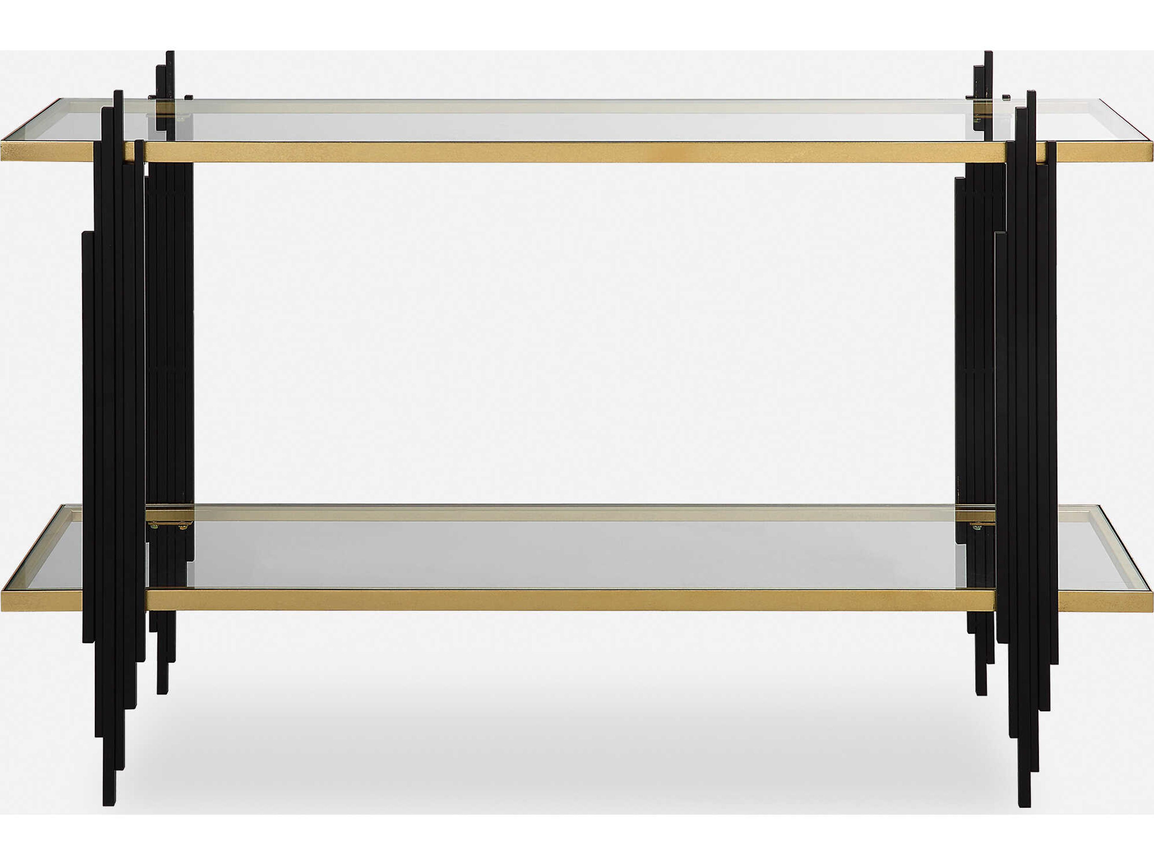Empire Rectangular Glass Matte Black Gold Leaf Console Table
