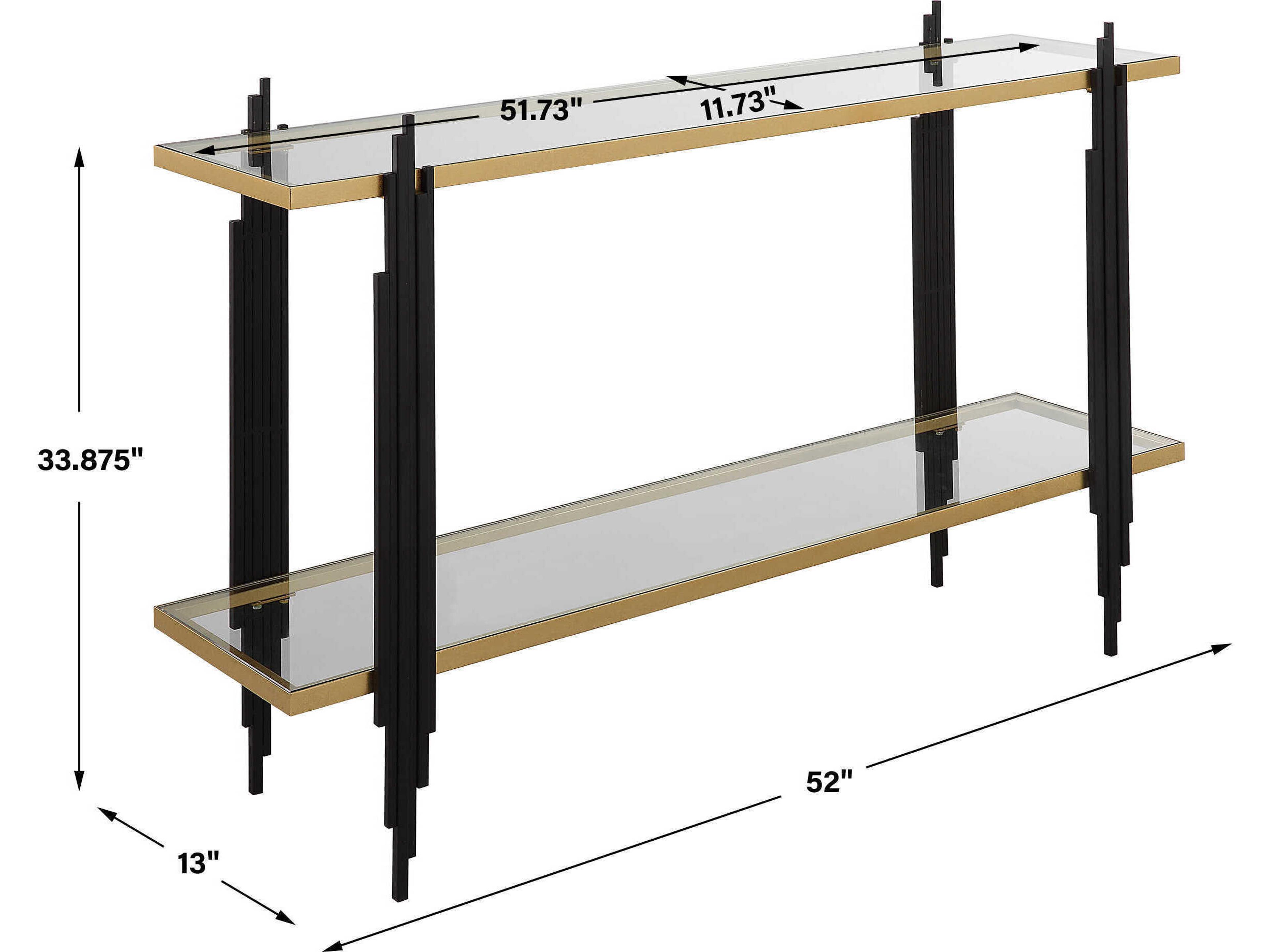 Uttermost Empire Rectangular Glass Matte Black Gold Leaf Console Table