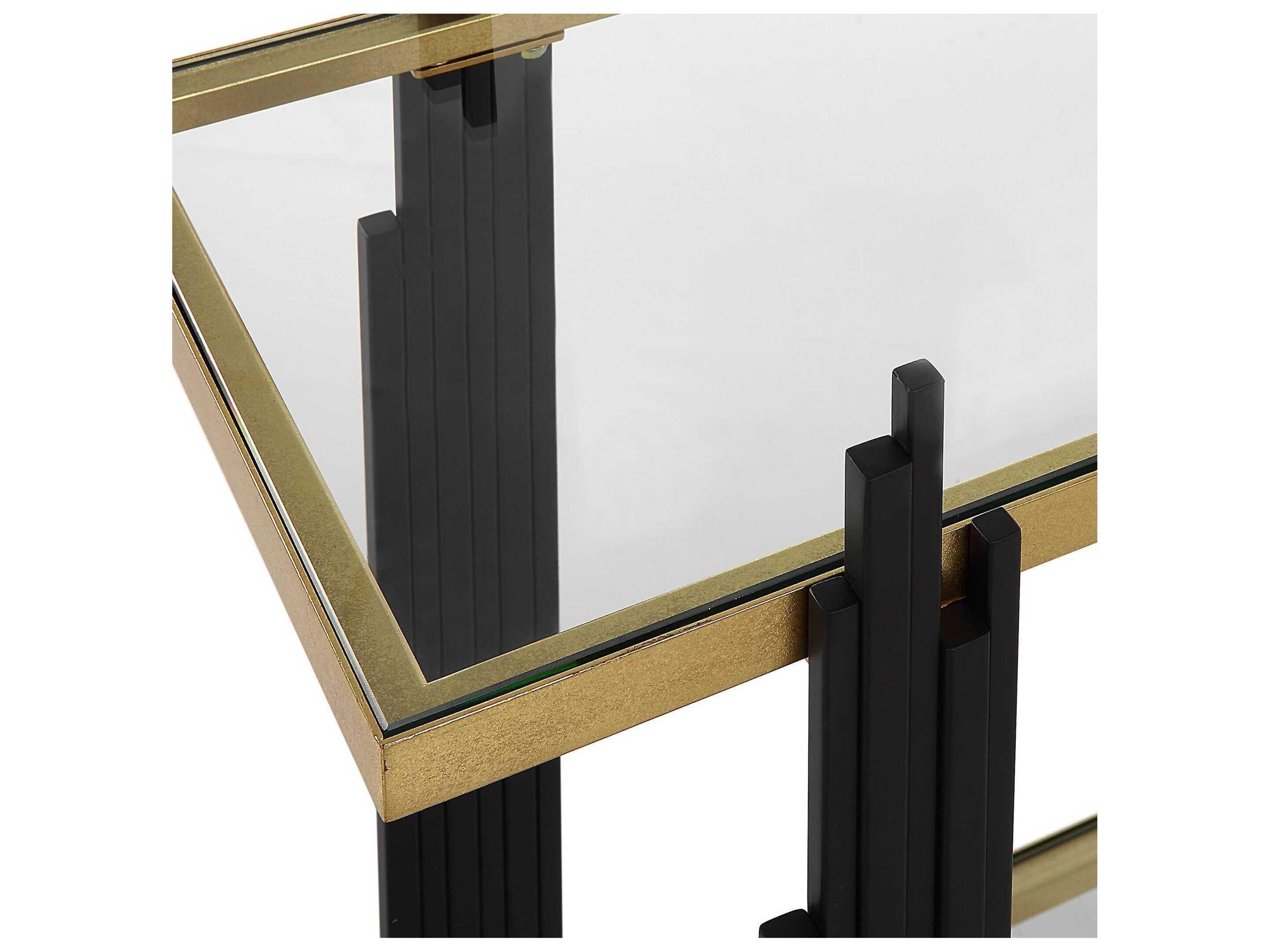 Uttermost Empire Rectangular Glass Matte Black Gold Leaf Console Table