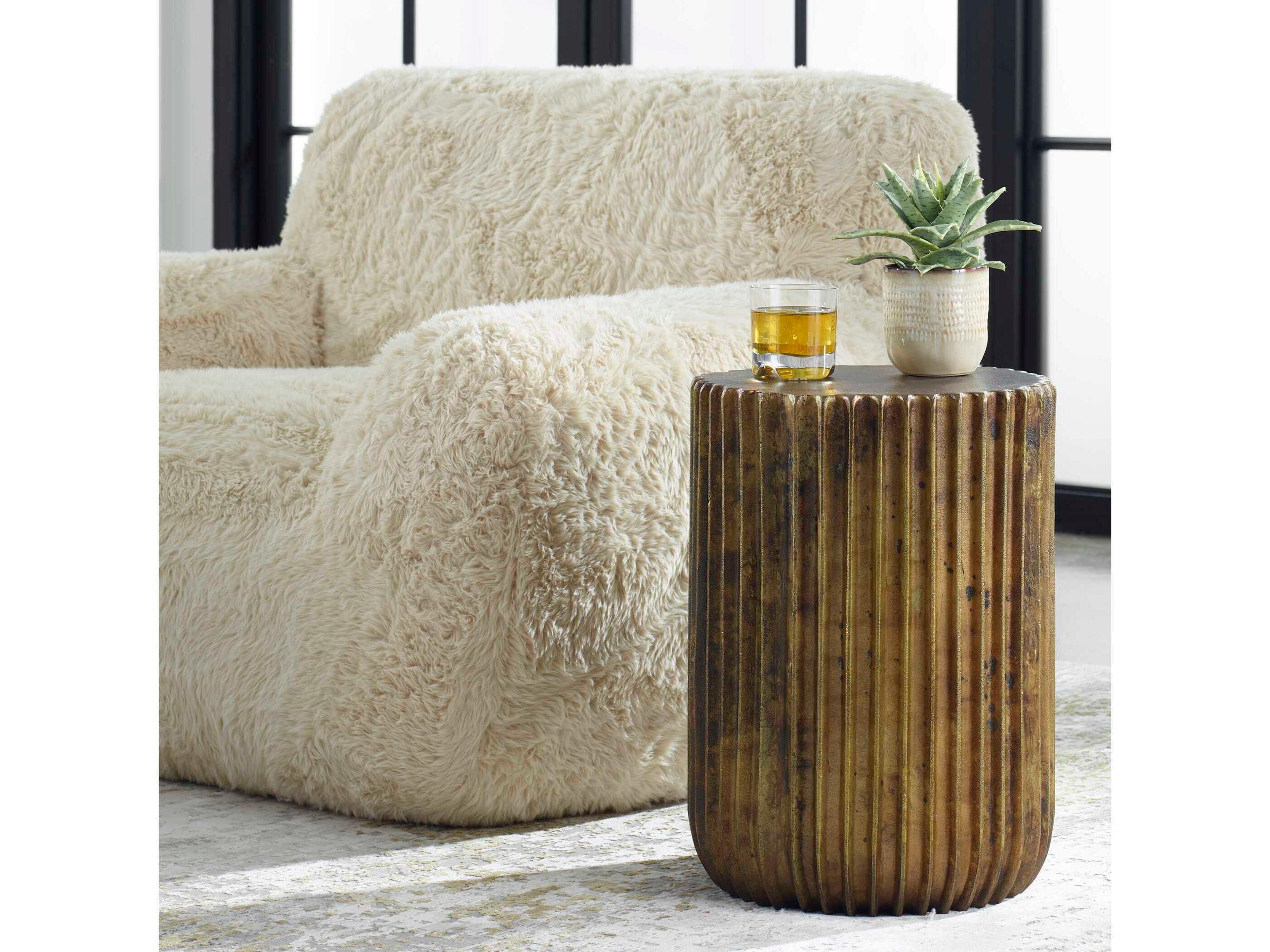 Uttermost Peaks Round Metal Antique Gold End Table