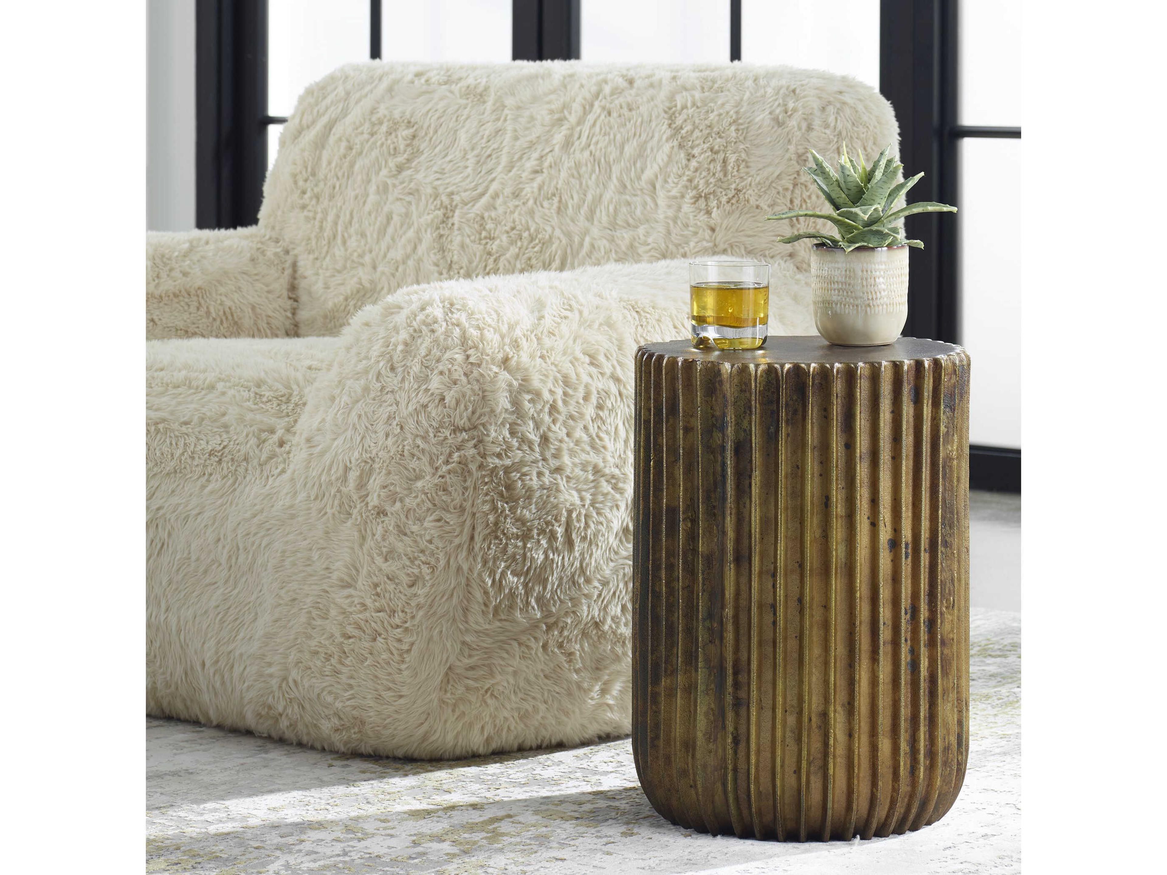 Uttermost Peaks Round Metal Antique Gold End Table