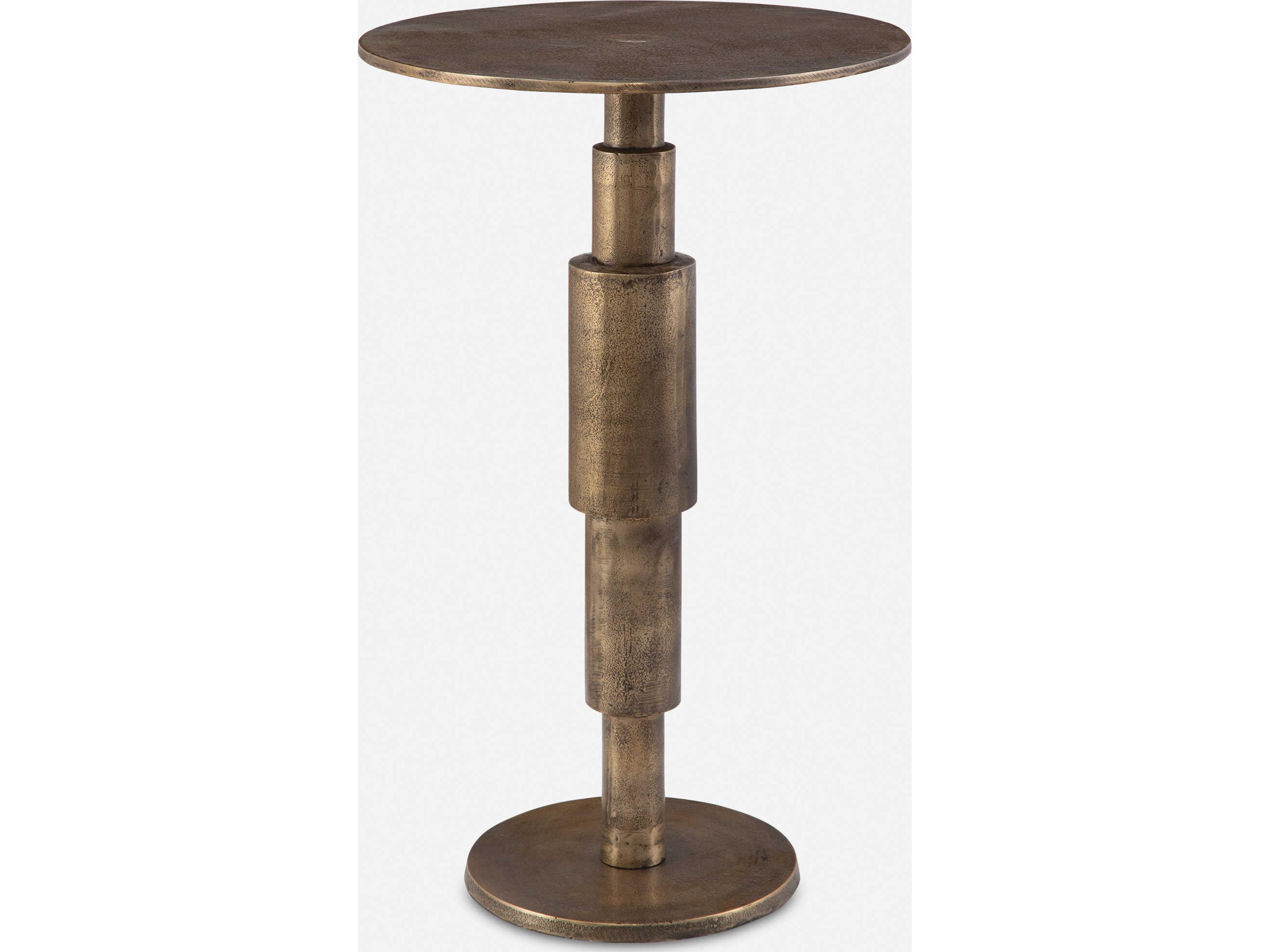 Descend Round Metal Antique Gold End Table