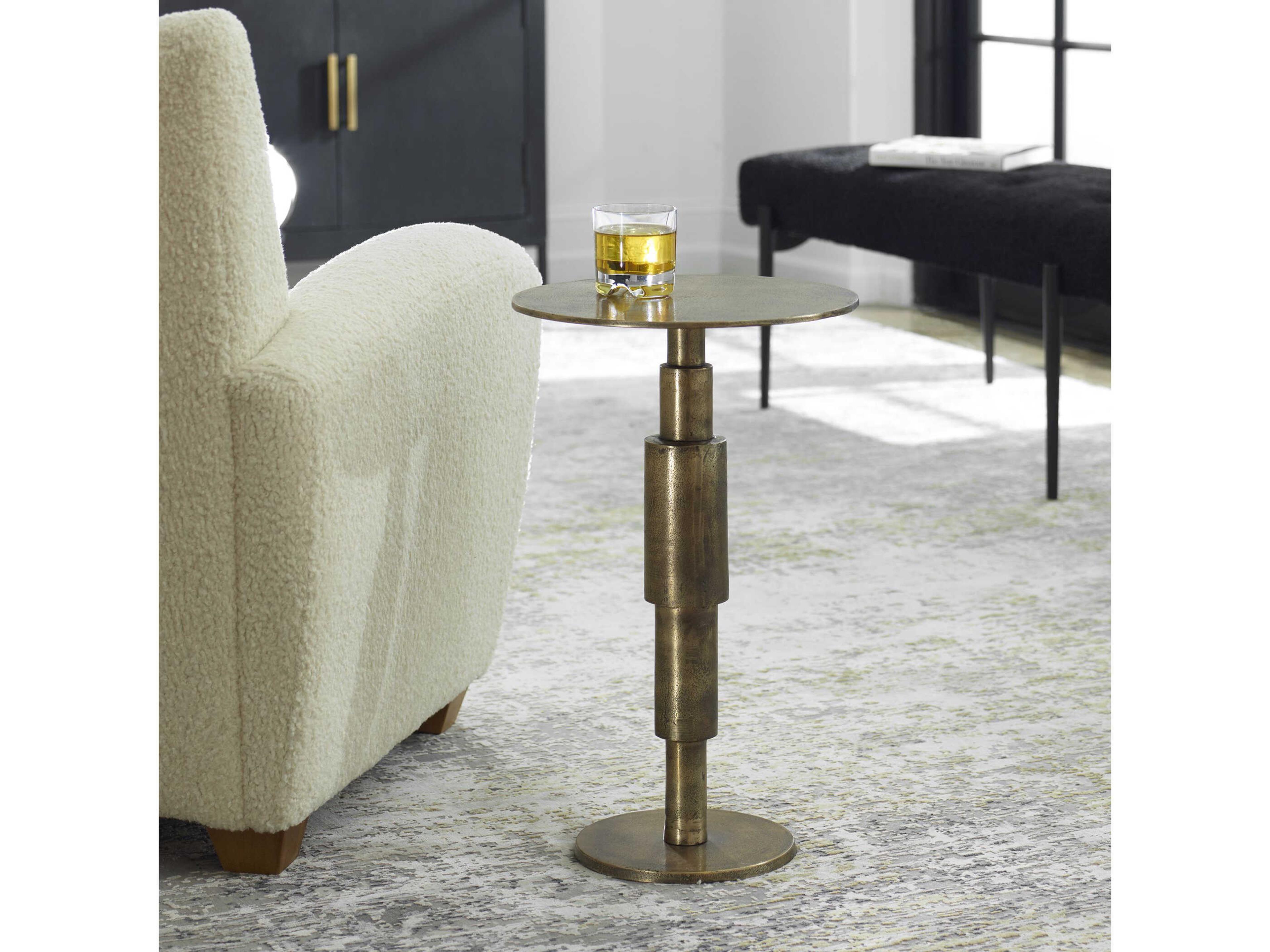 Uttermost Descend Round Metal Antique Gold End Table