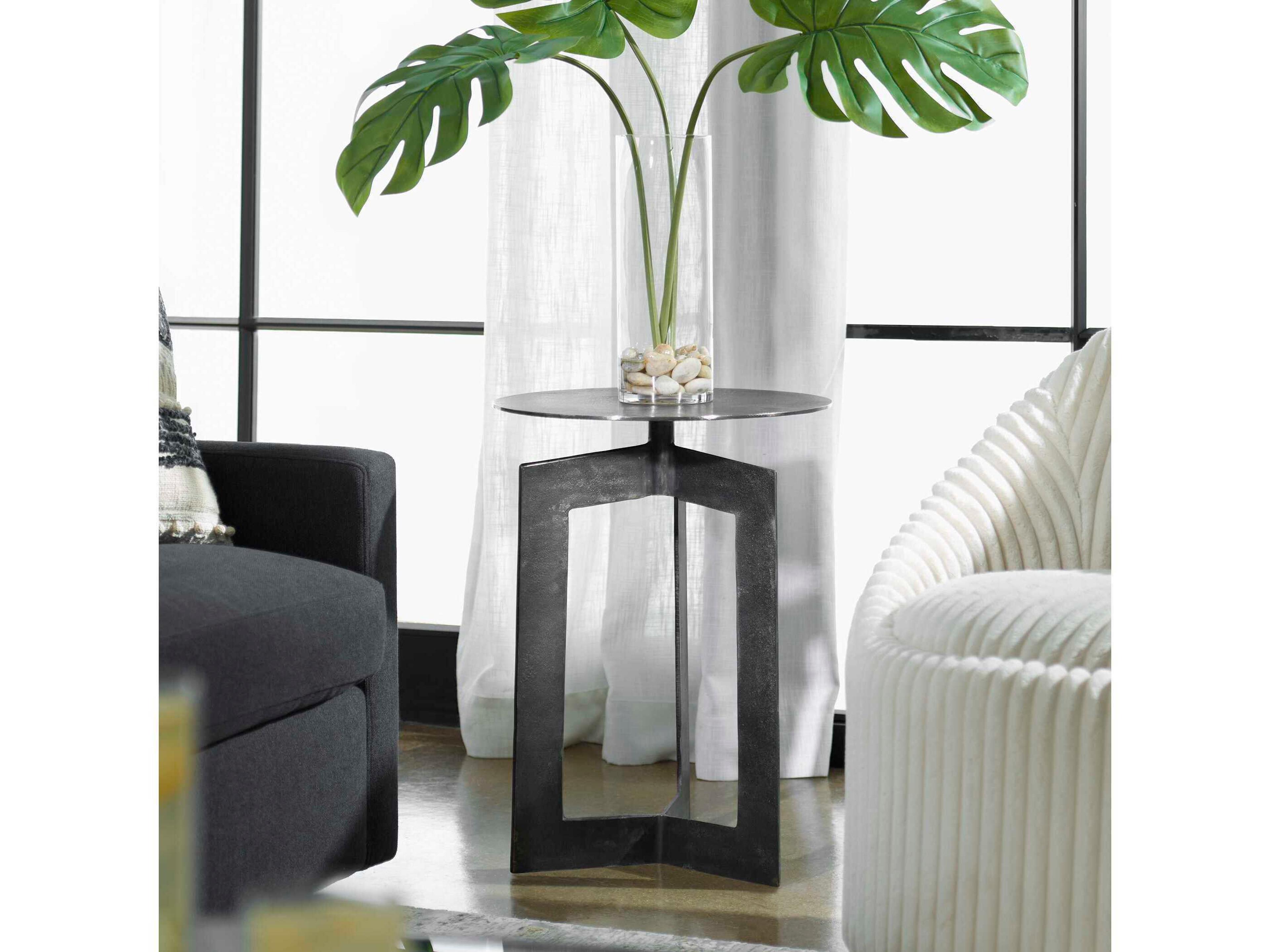 Uttermost Deltoid Round Gunmetal End Table