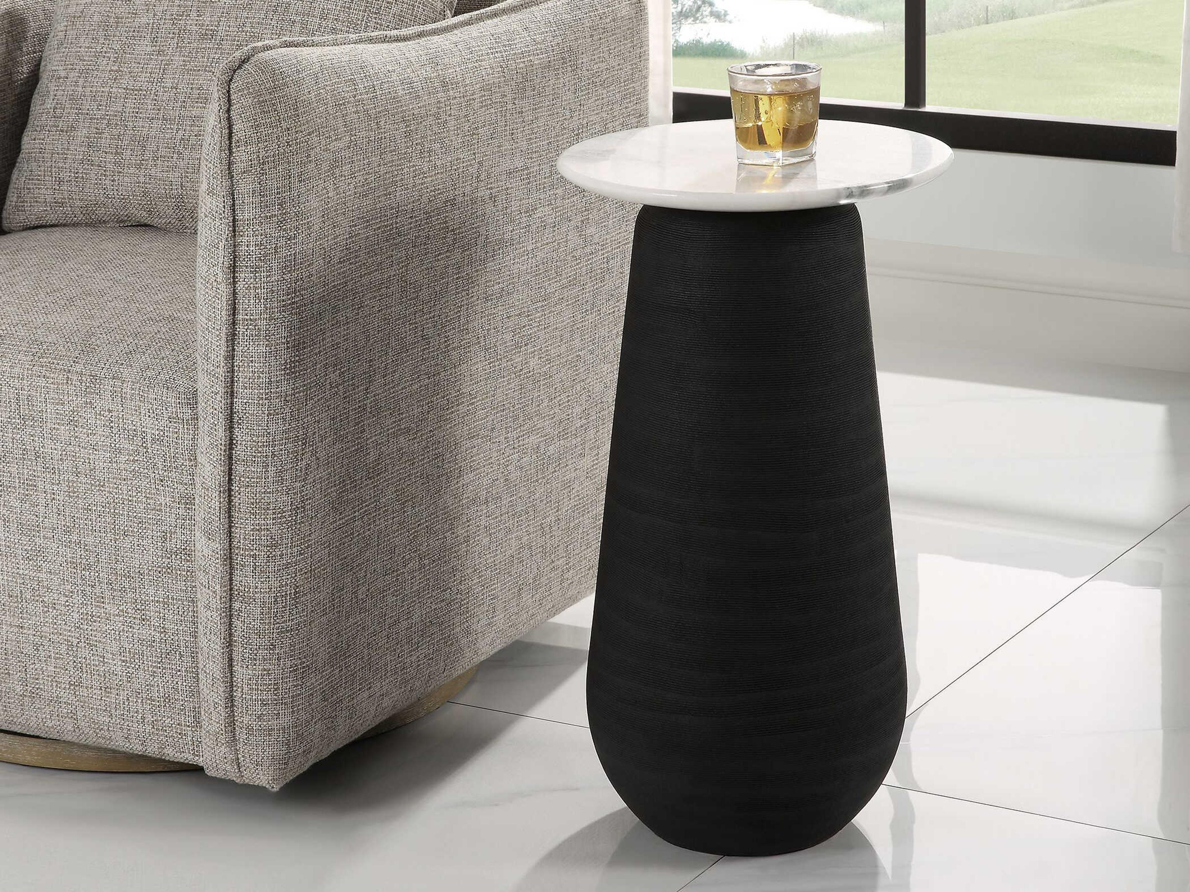 Uttermost Total Eclipse Round Marble White Matte Black End Table