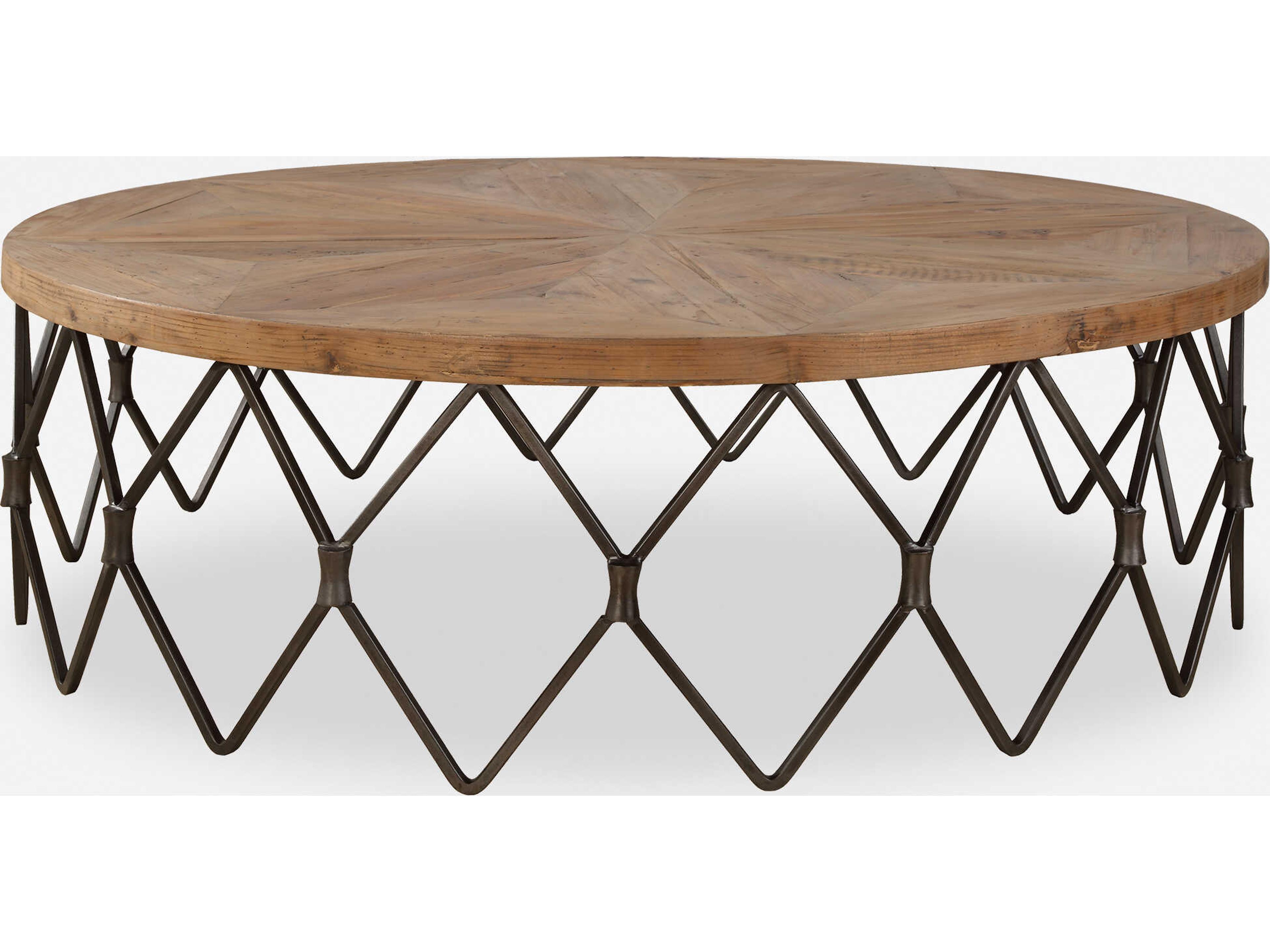 Chain Reaction Round Wood Natural Aged Iron Coffee Table