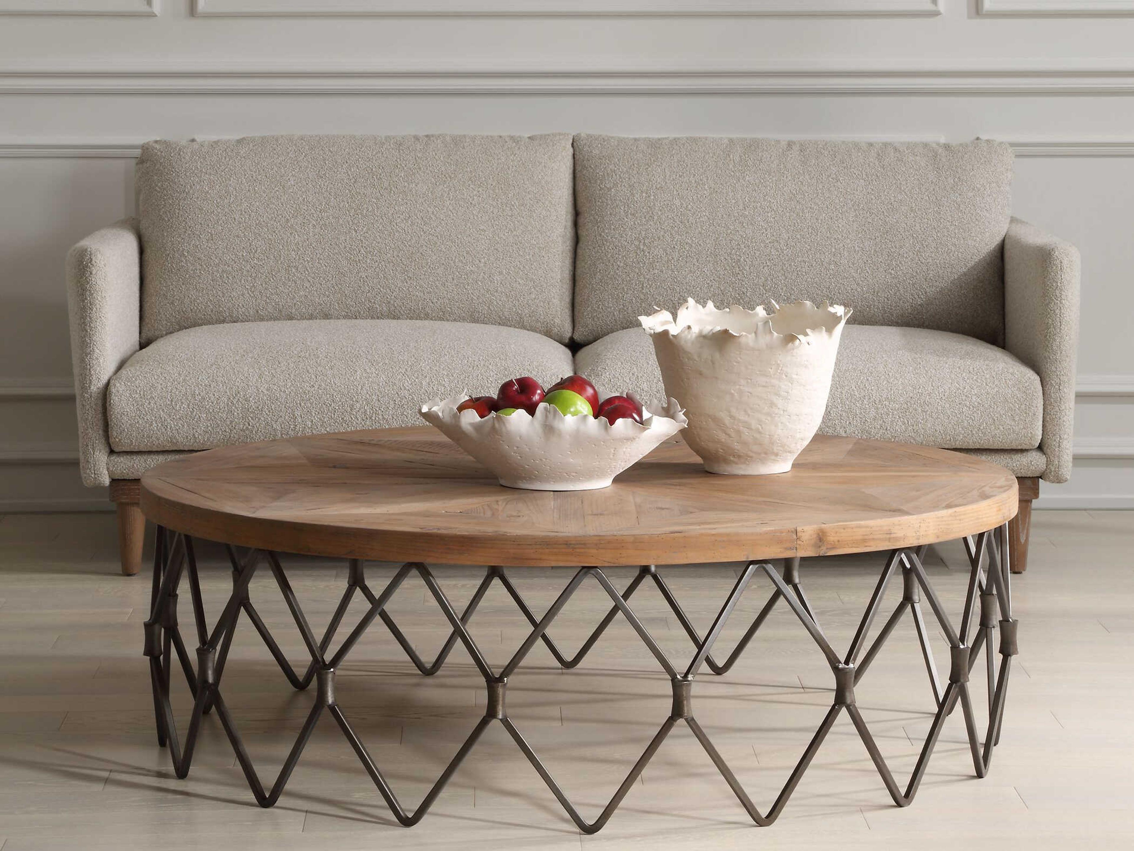 Uttermost Chain Reaction Round Wood Natural Aged Iron Coffee Table