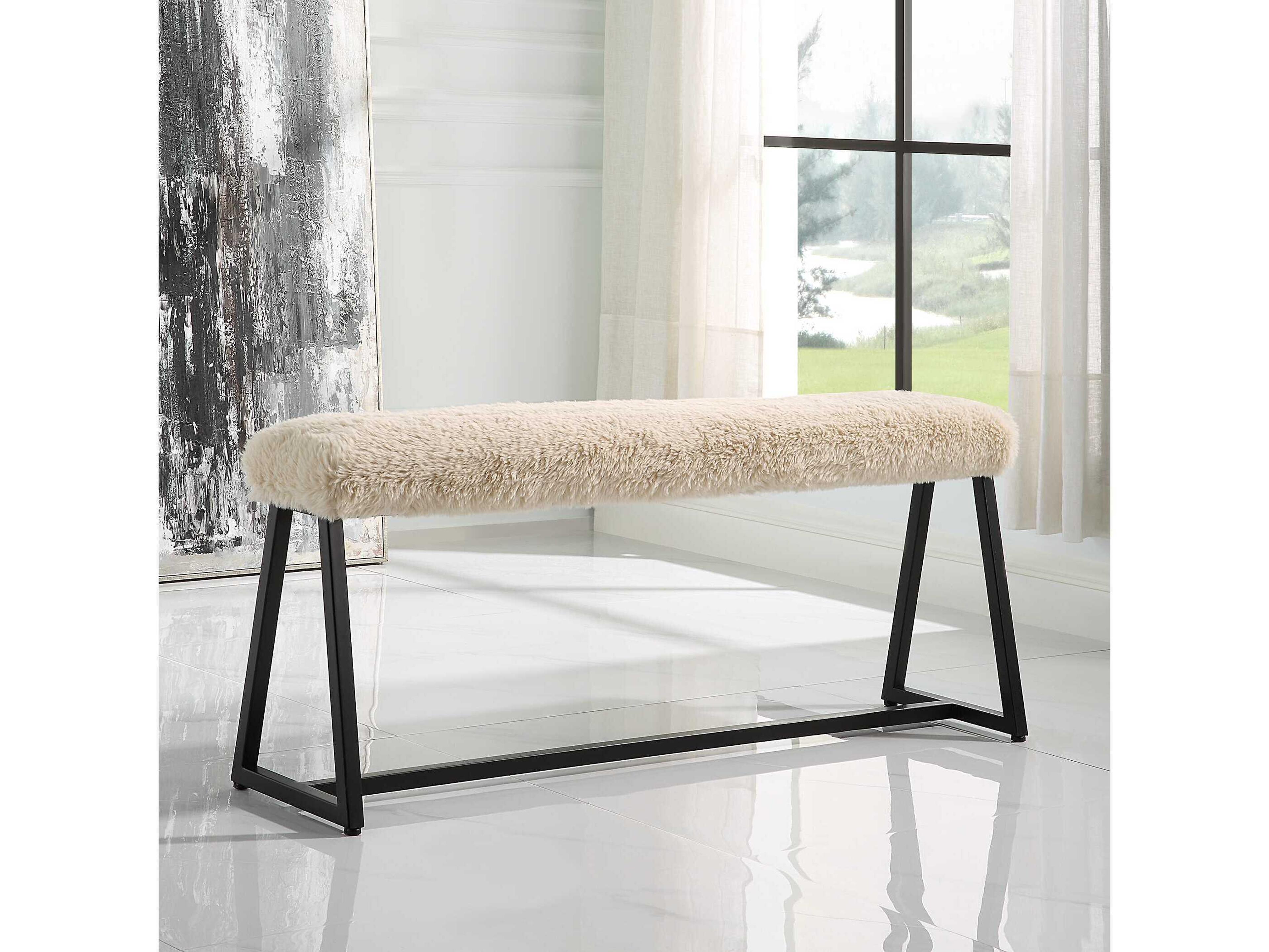 Uttermost Taupo Toasty Beige Matte Black Upholstered Accent Bench
