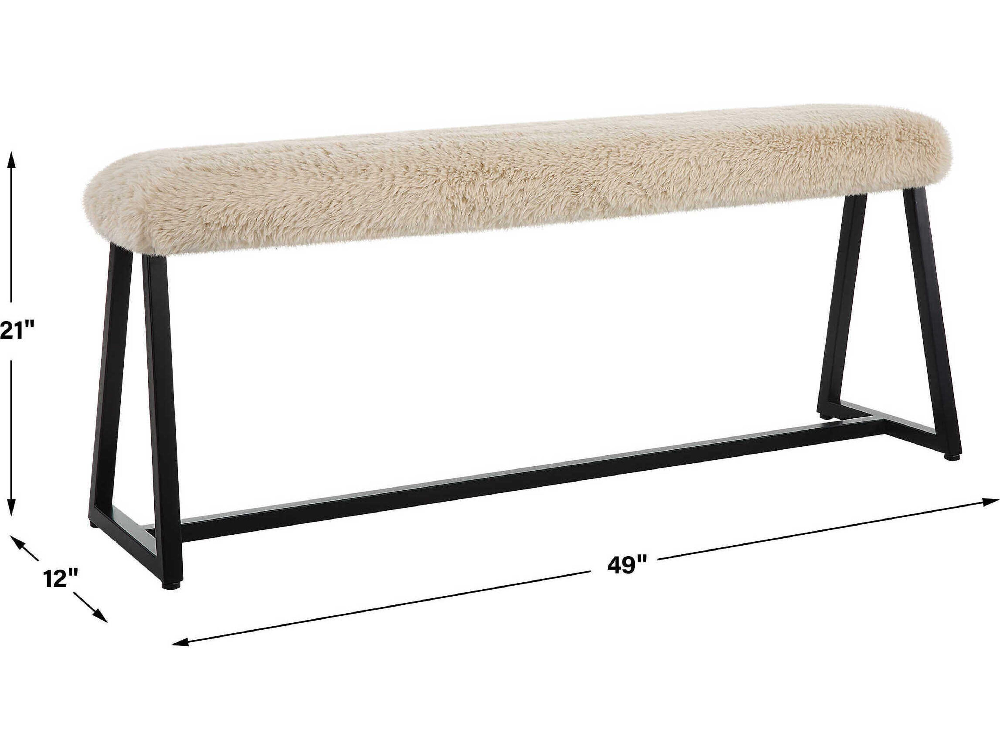 Uttermost Taupo Toasty Beige Matte Black Upholstered Accent Bench