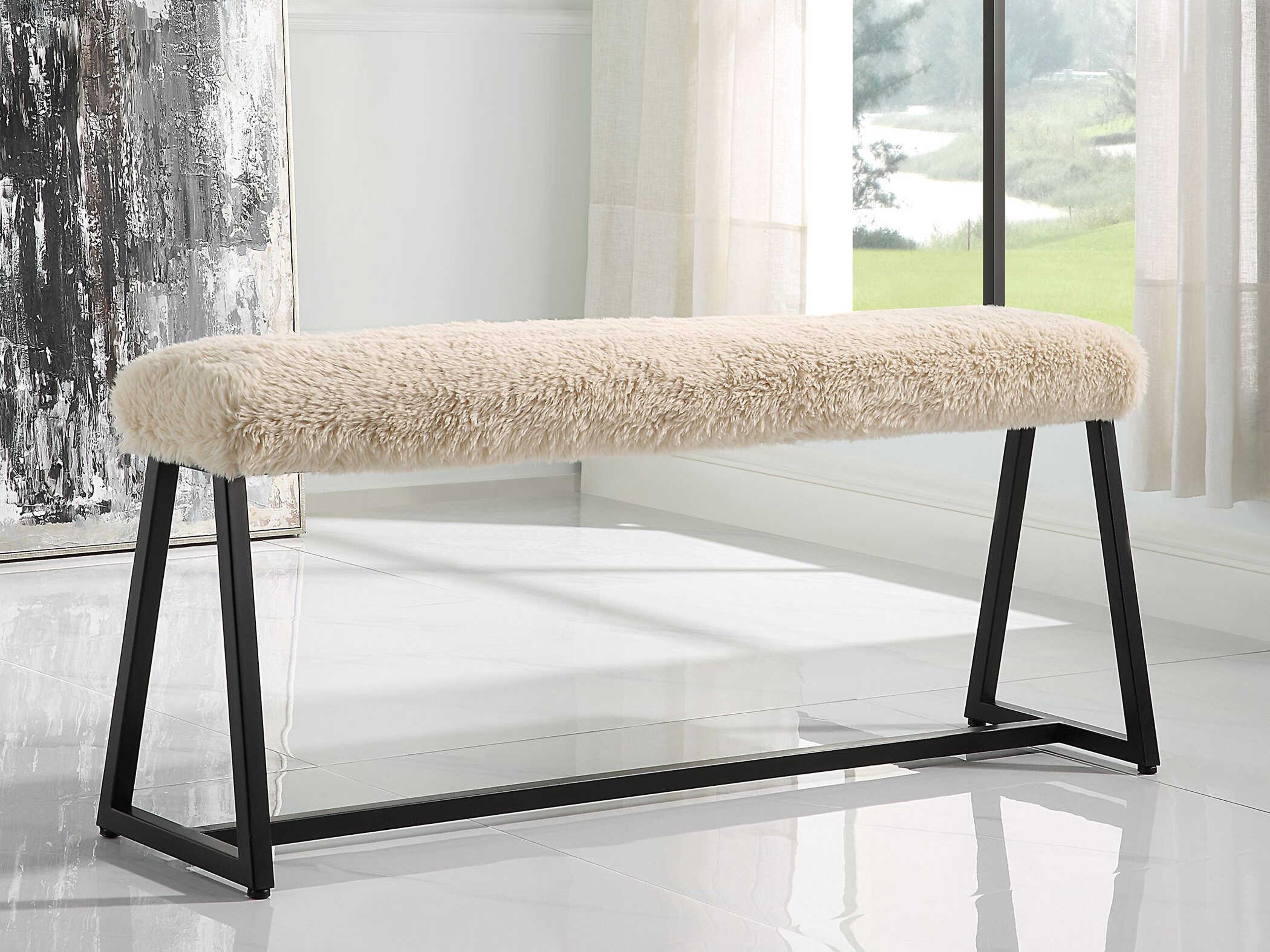 Uttermost Taupo Toasty Beige Matte Black Upholstered Accent Bench