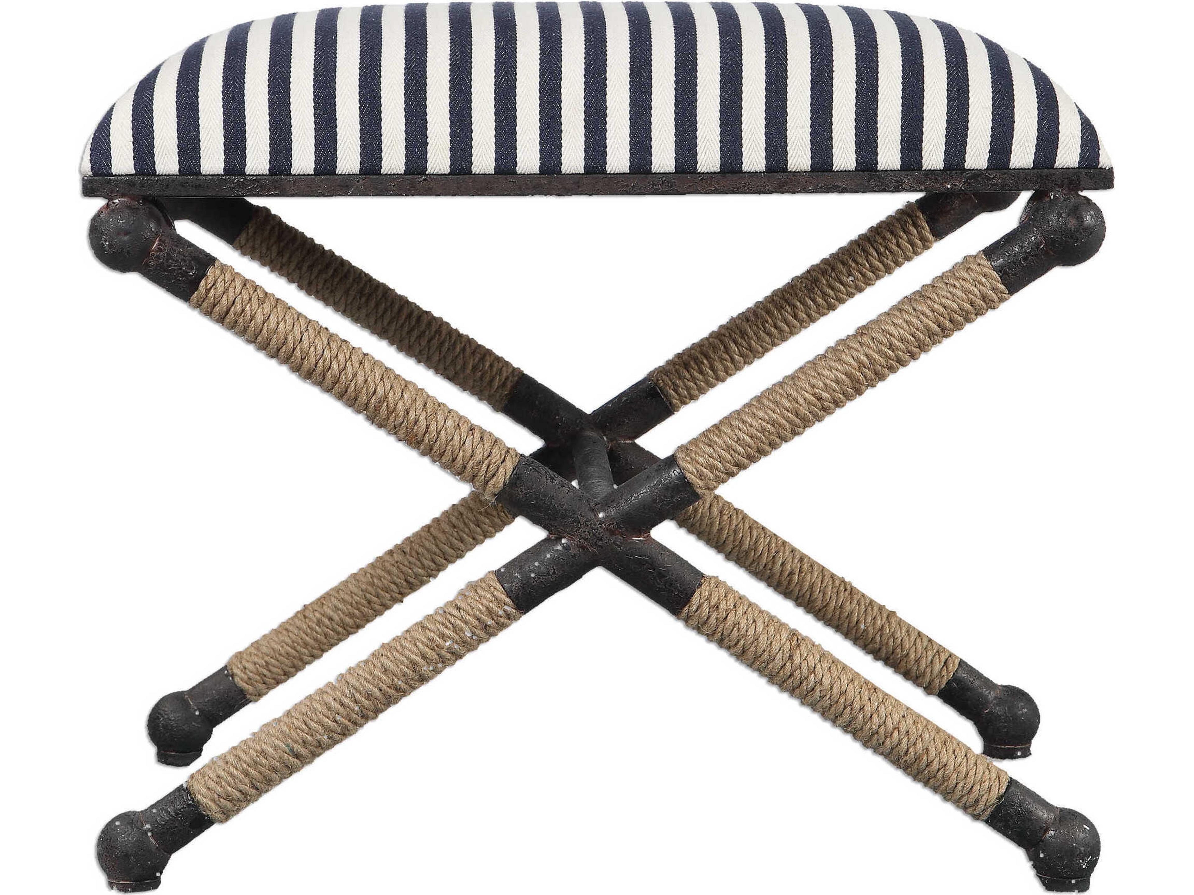 Braddock Navy Cream Beige Upholstered Accent Stool