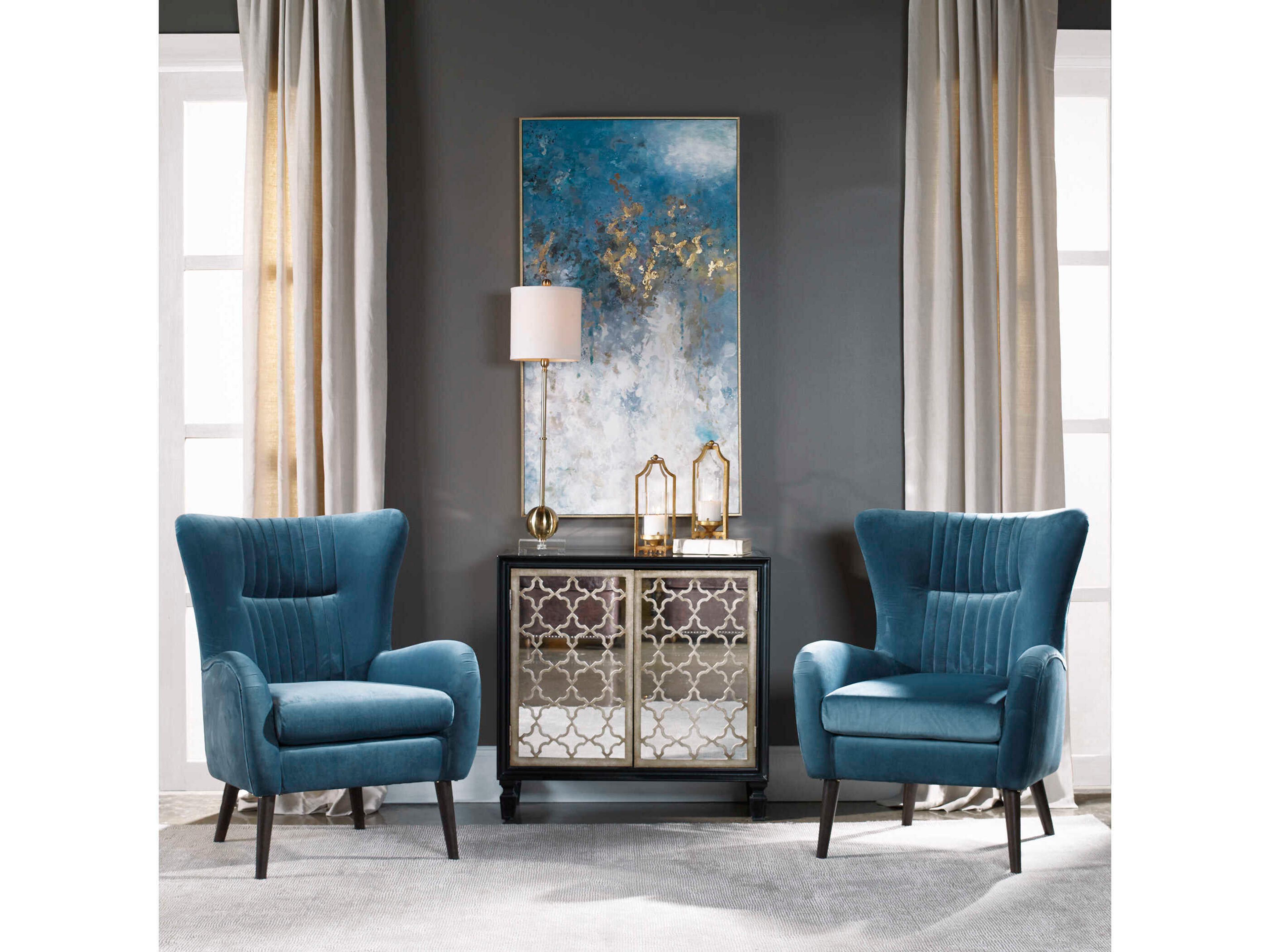 Uttermost Dax Blue Fabric Tufted Accent Chair