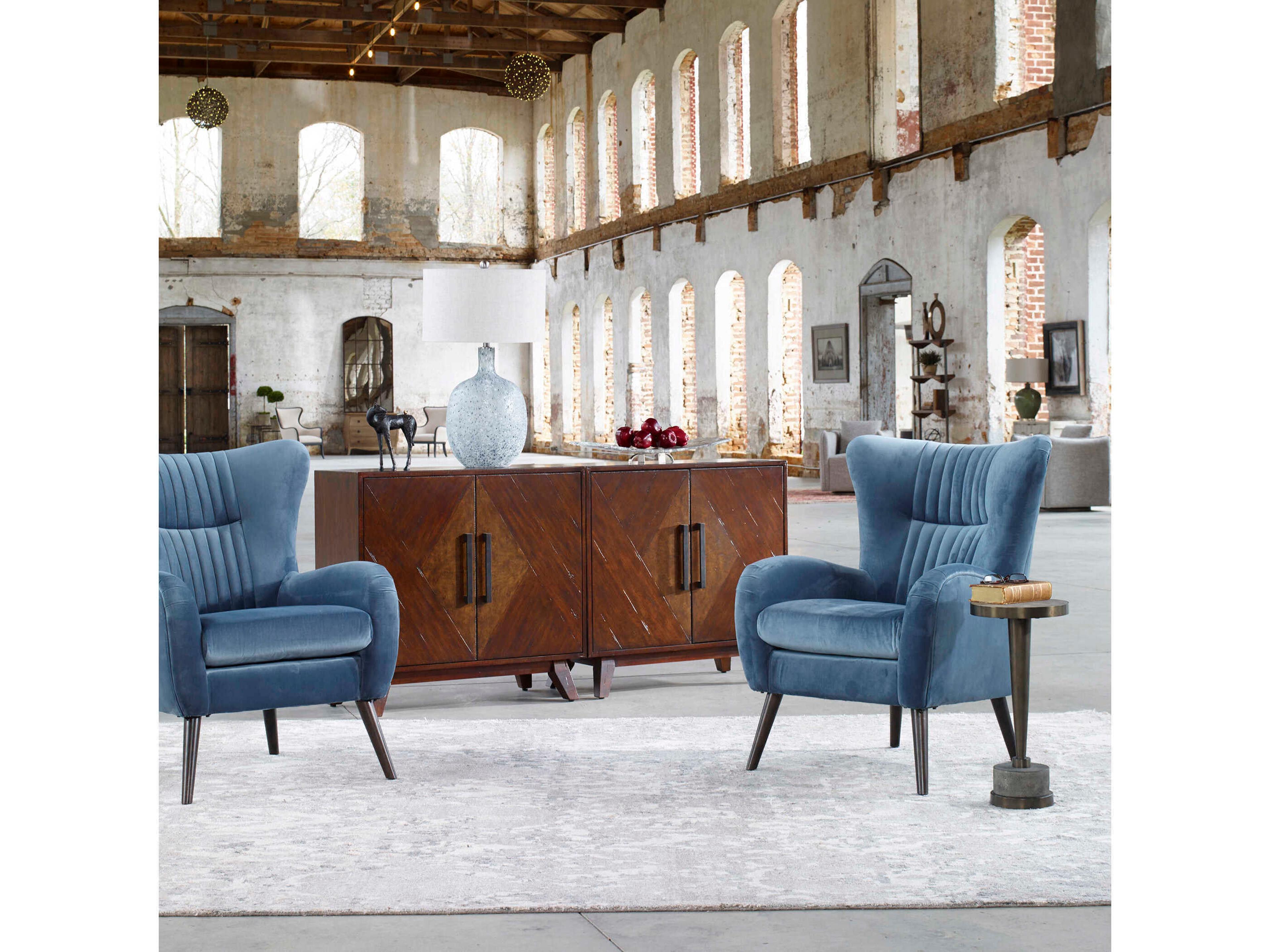 Uttermost Dax Blue Fabric Tufted Accent Chair