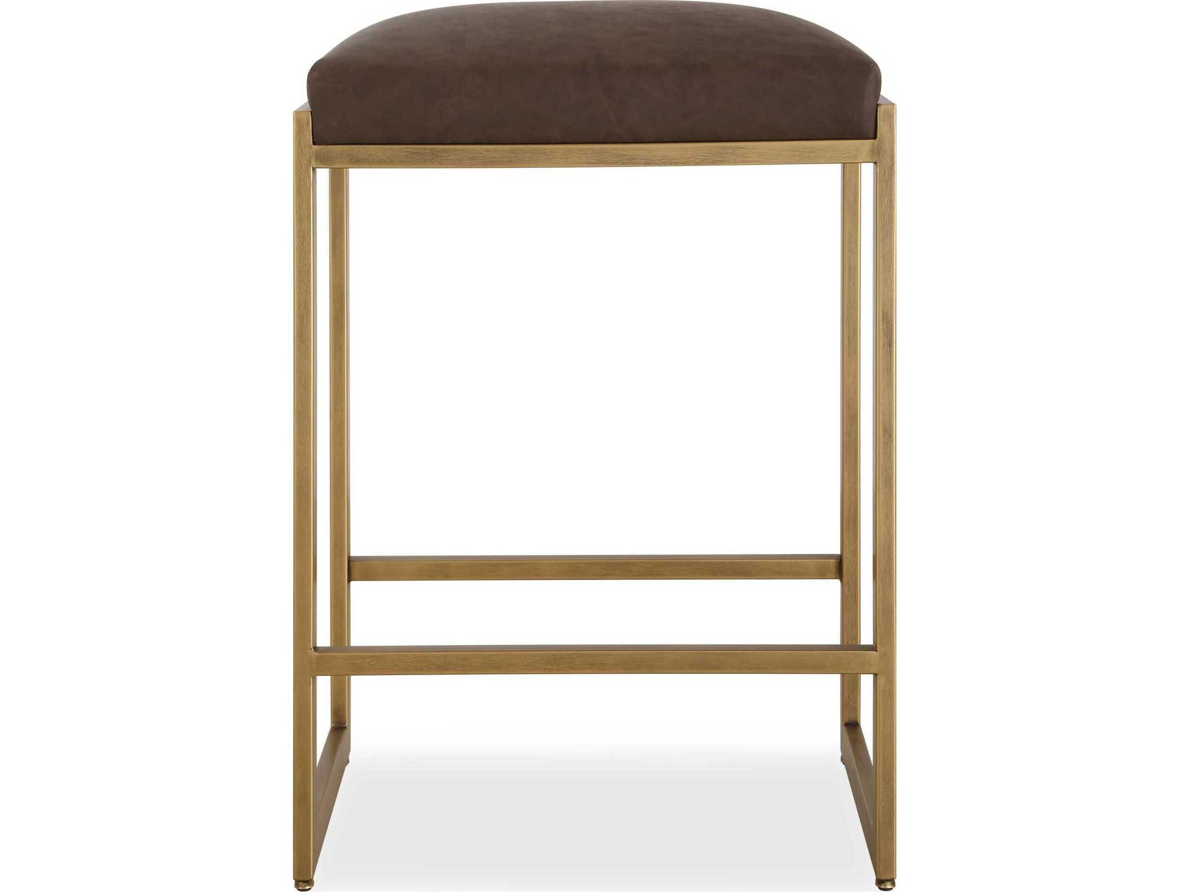 Atticus Cocoa Antique Brushed Brass Faux Leather Counter Stool