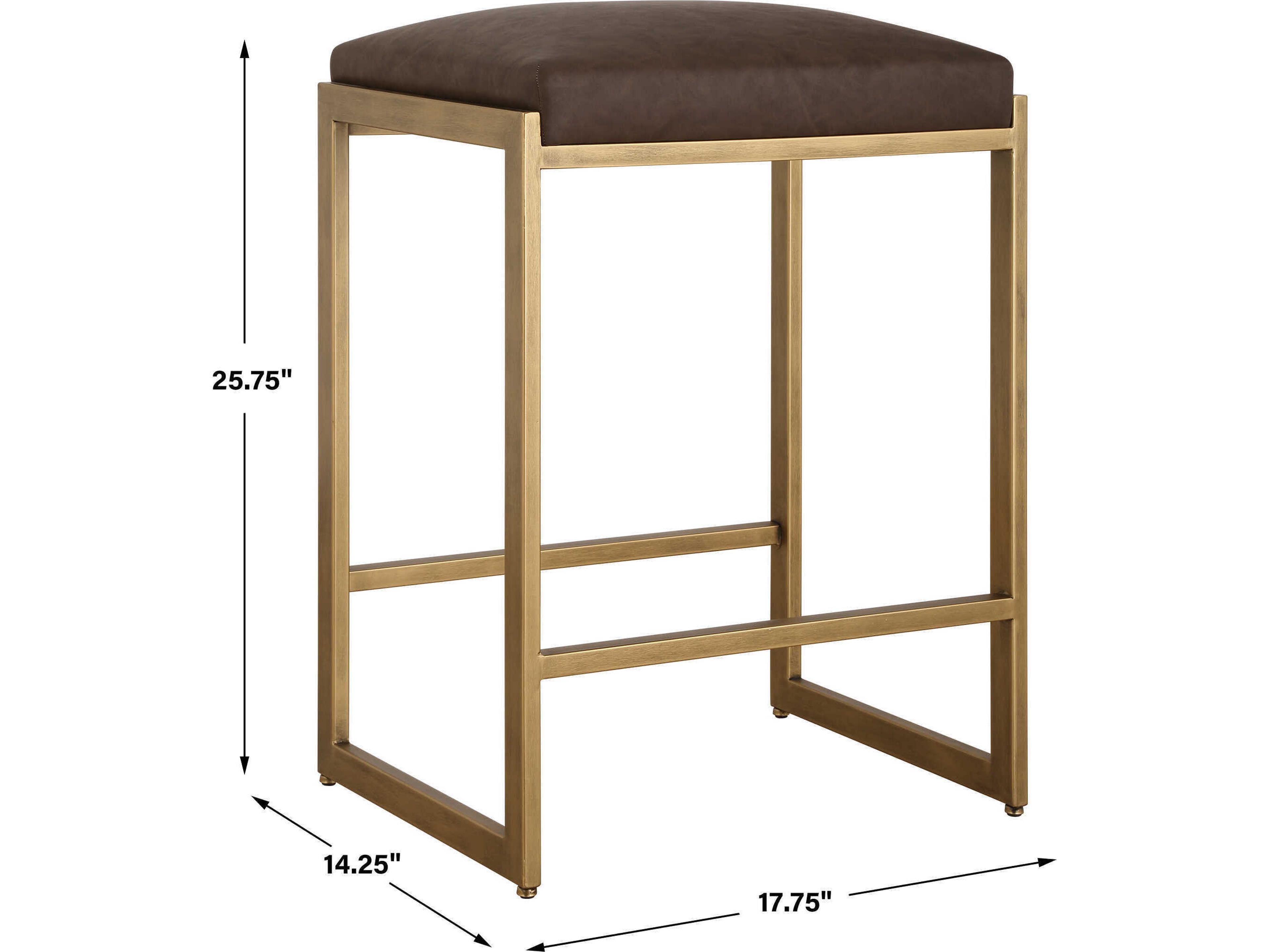 Uttermost Atticus Cocoa Antique Brushed Brass Faux Leather Counter Stool