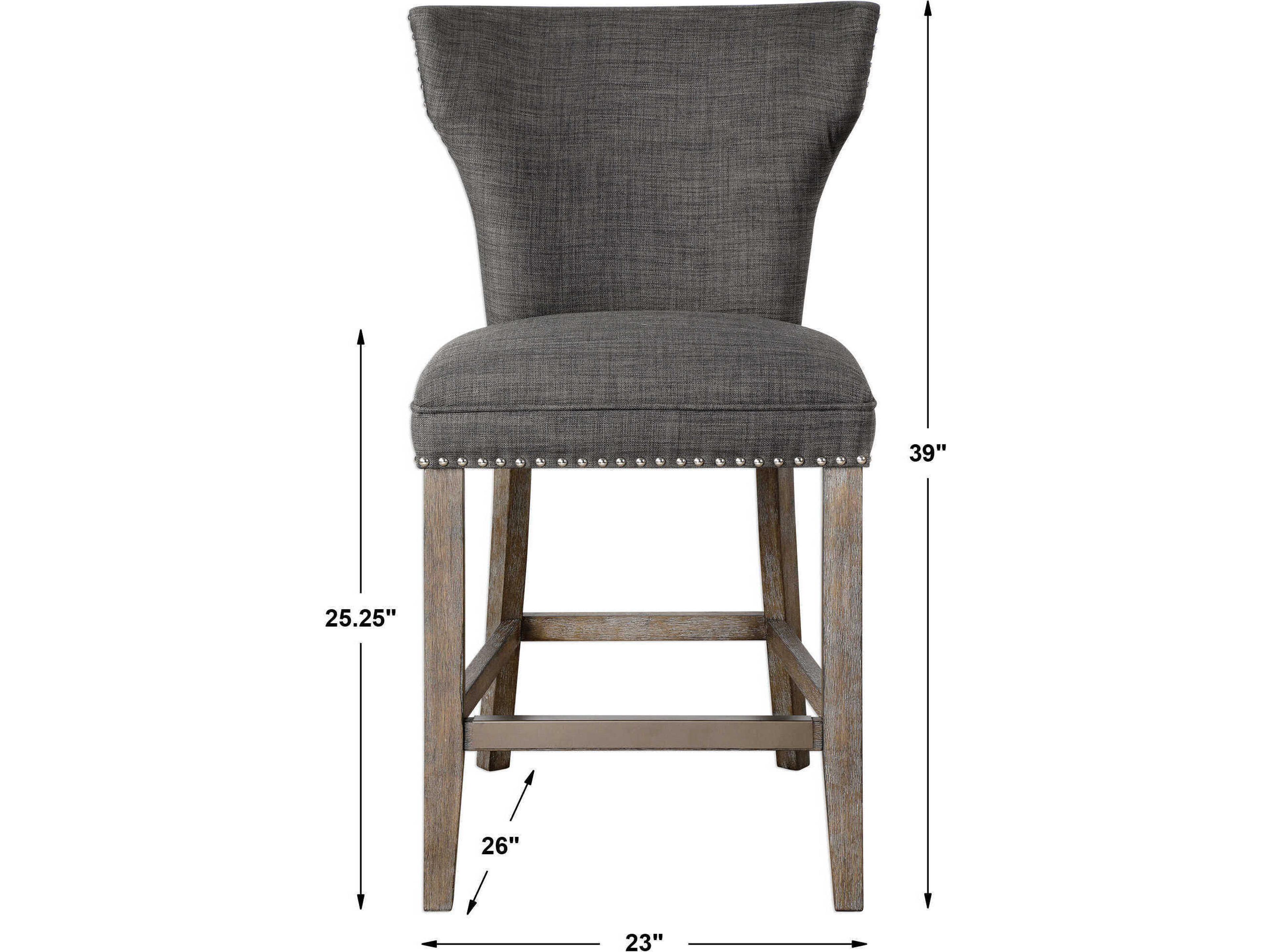 Uttermost Arnaud Upholstered Solid Wood Warm Charcoal Gray Counter Stool