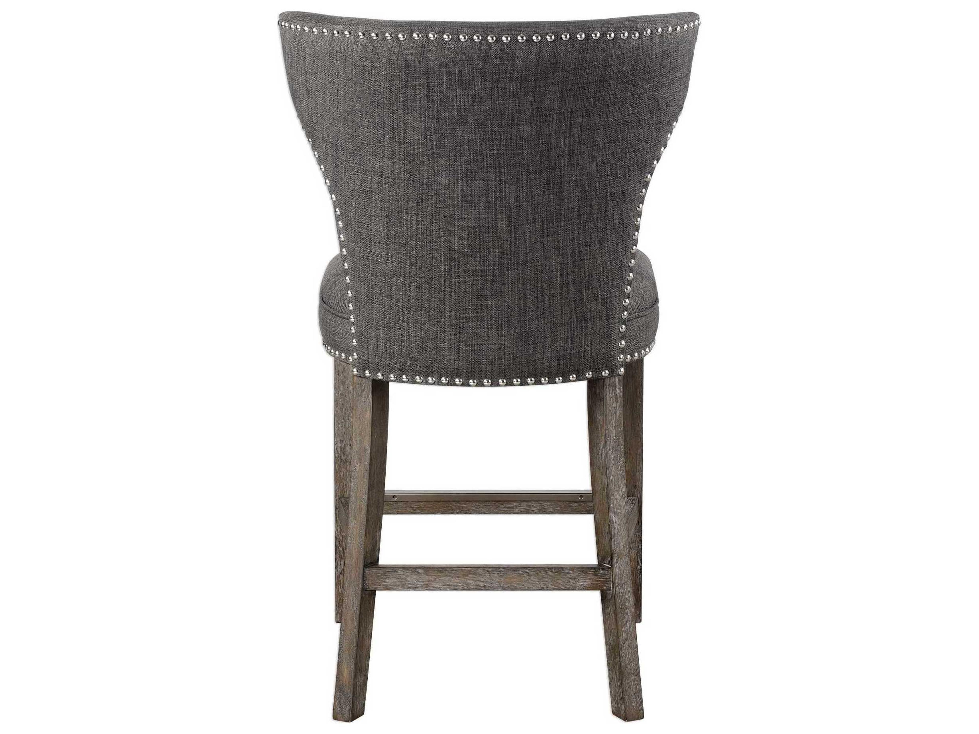 Uttermost Arnaud Upholstered Solid Wood Warm Charcoal Gray Counter Stool