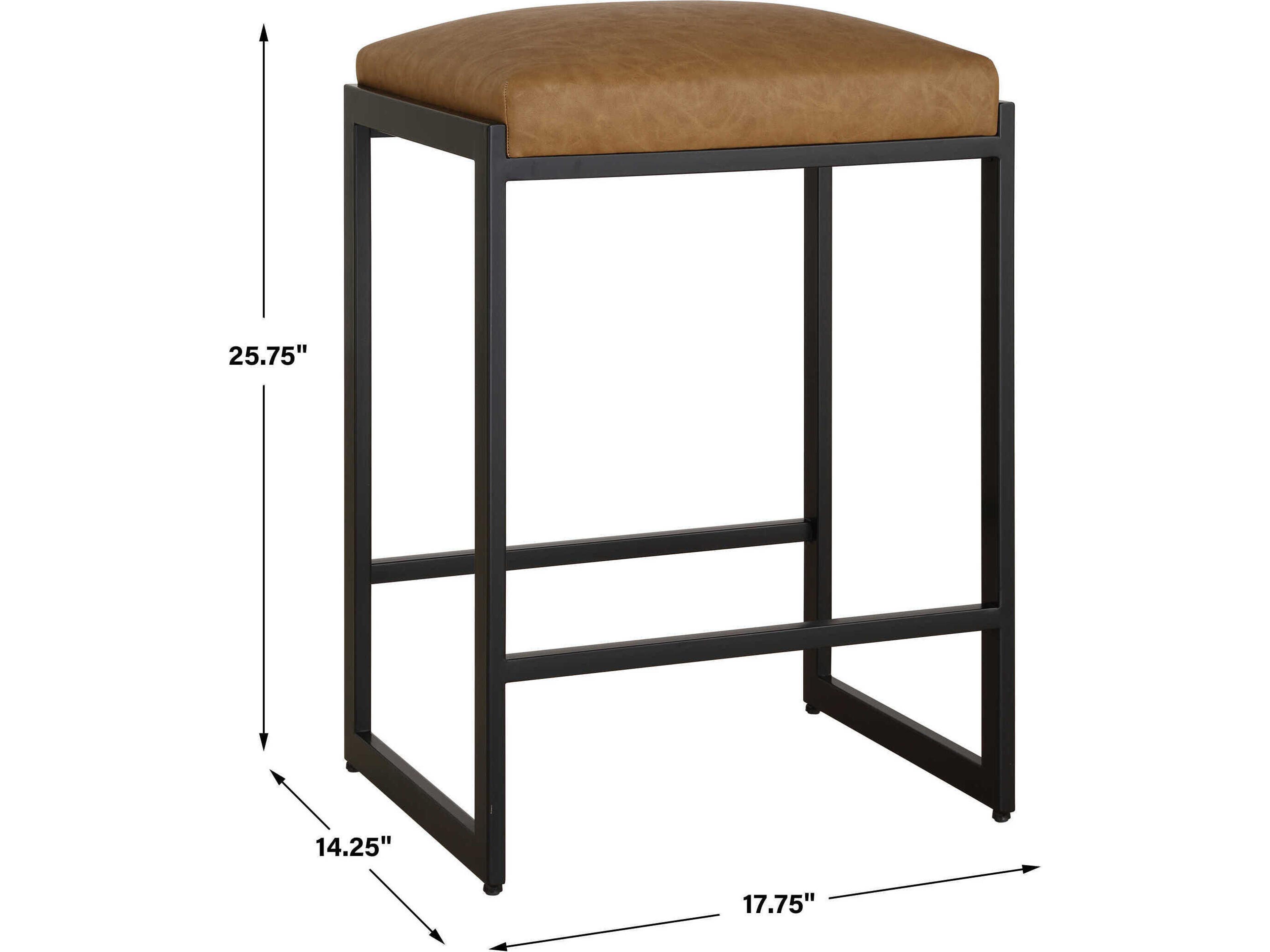 Uttermost Atticus Camel Satin Black Faux Leather Counter Stool