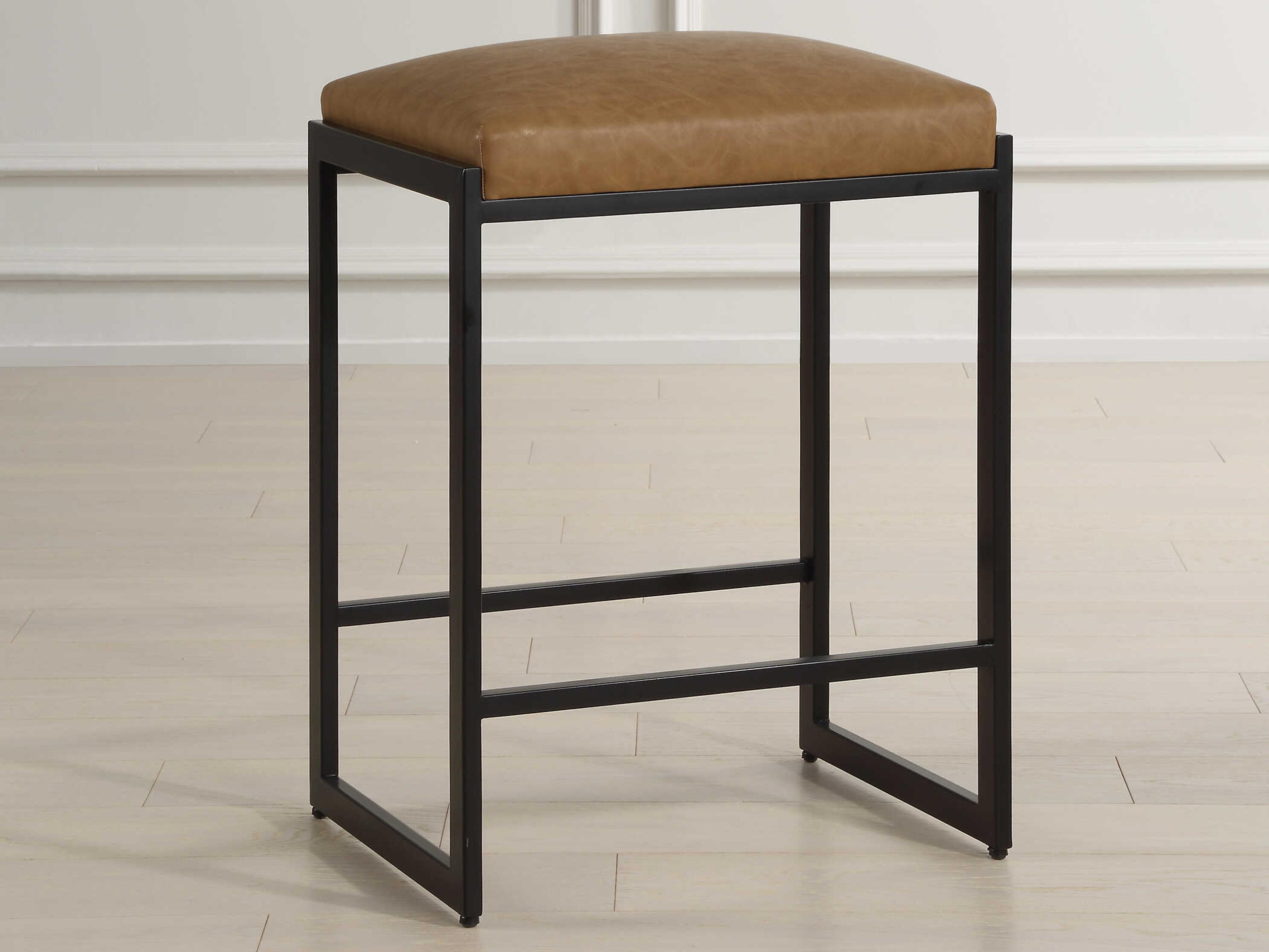 Uttermost Atticus Camel Satin Black Faux Leather Counter Stool