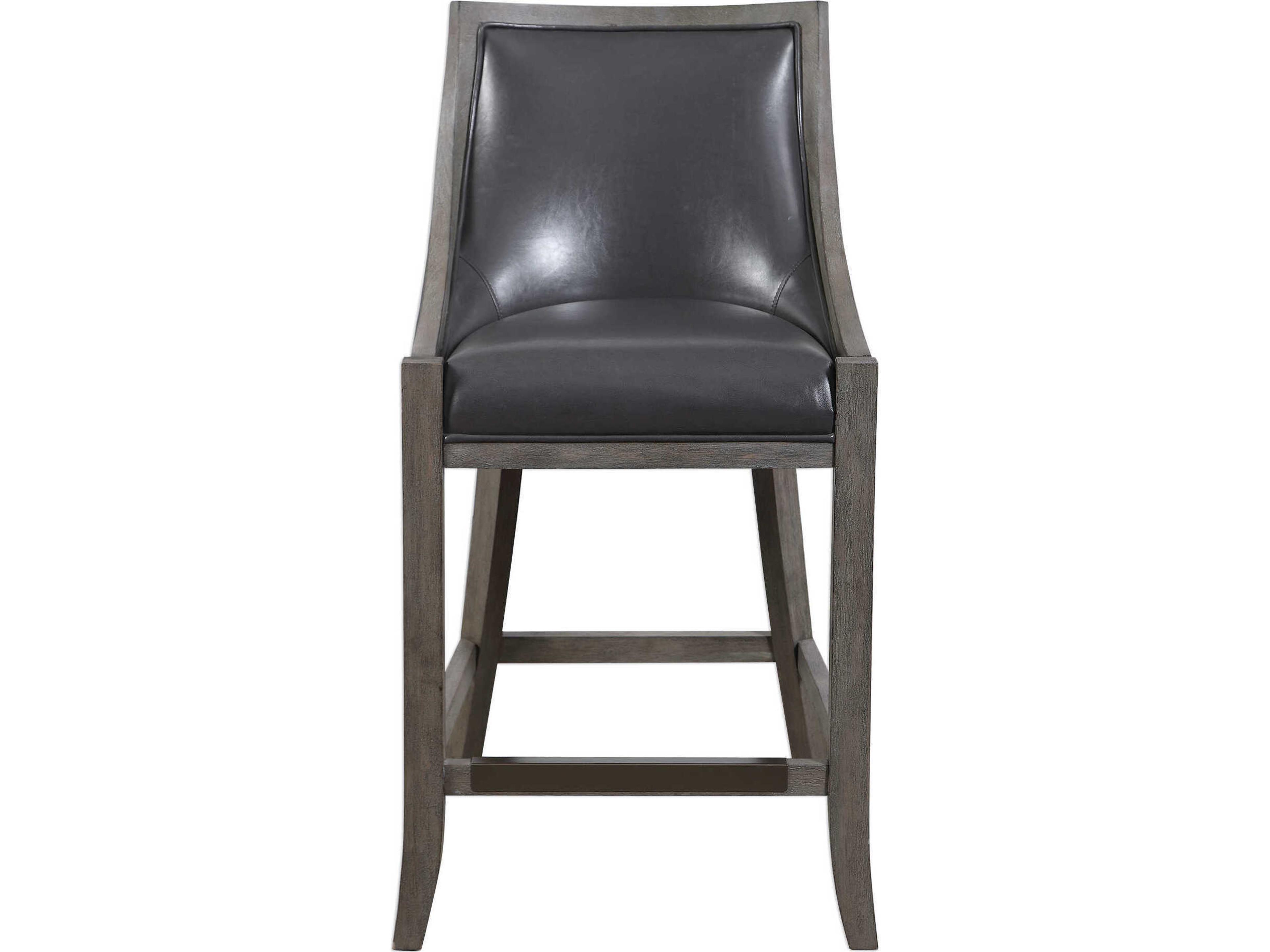 Elowen Leather Ply Wood Steel Gray Counter Stool