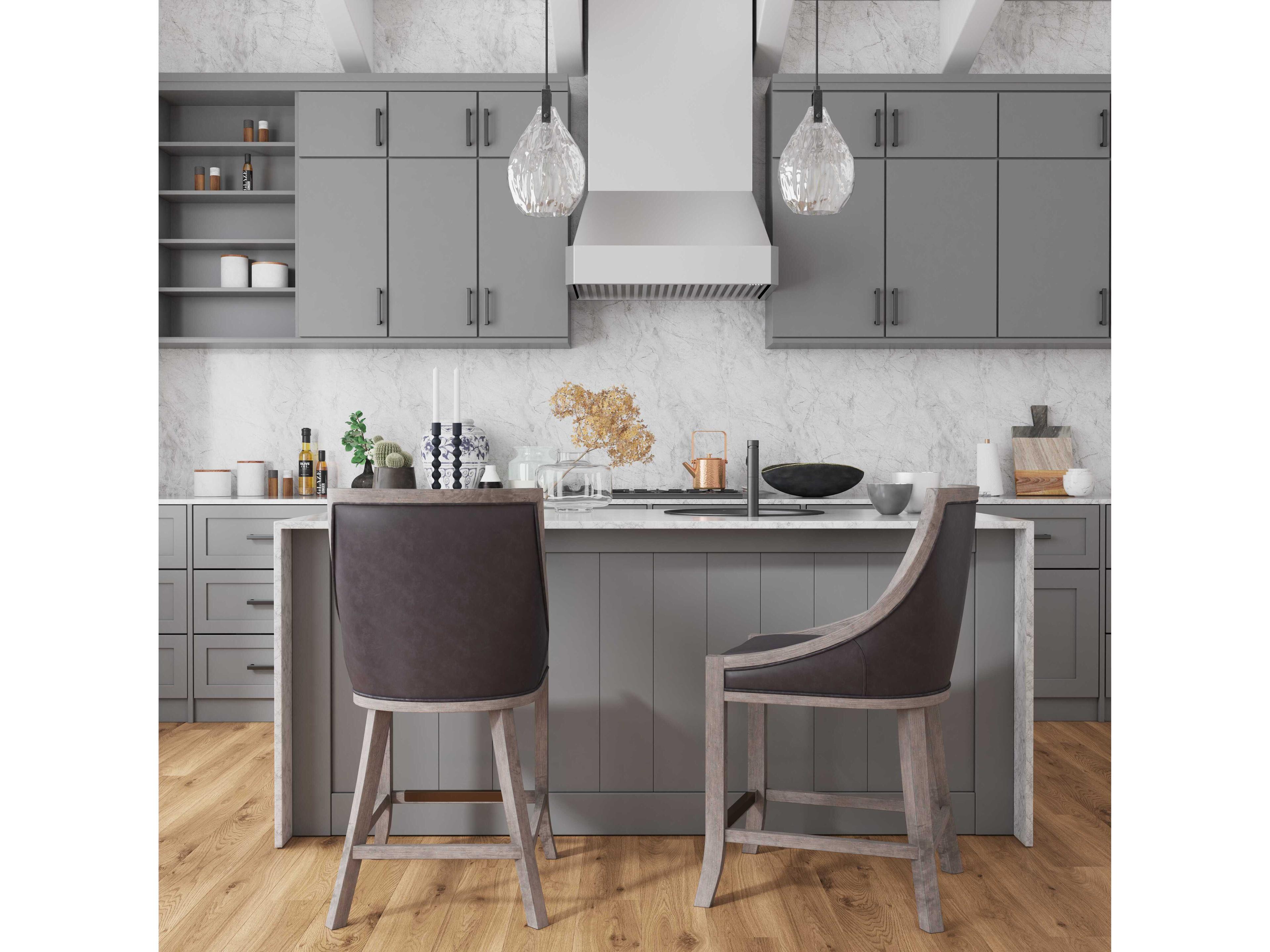 Uttermost Elowen Leather Ply Wood Steel Gray Counter Stool