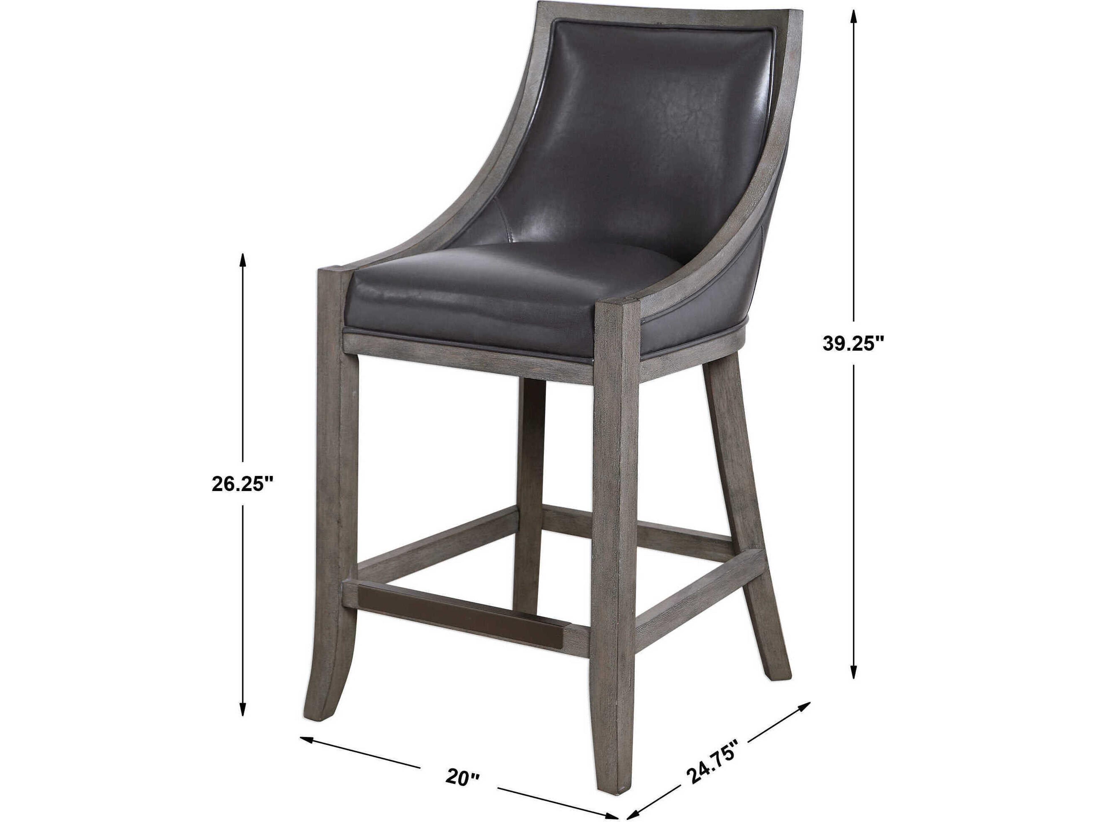 Uttermost Elowen Leather Ply Wood Steel Gray Counter Stool