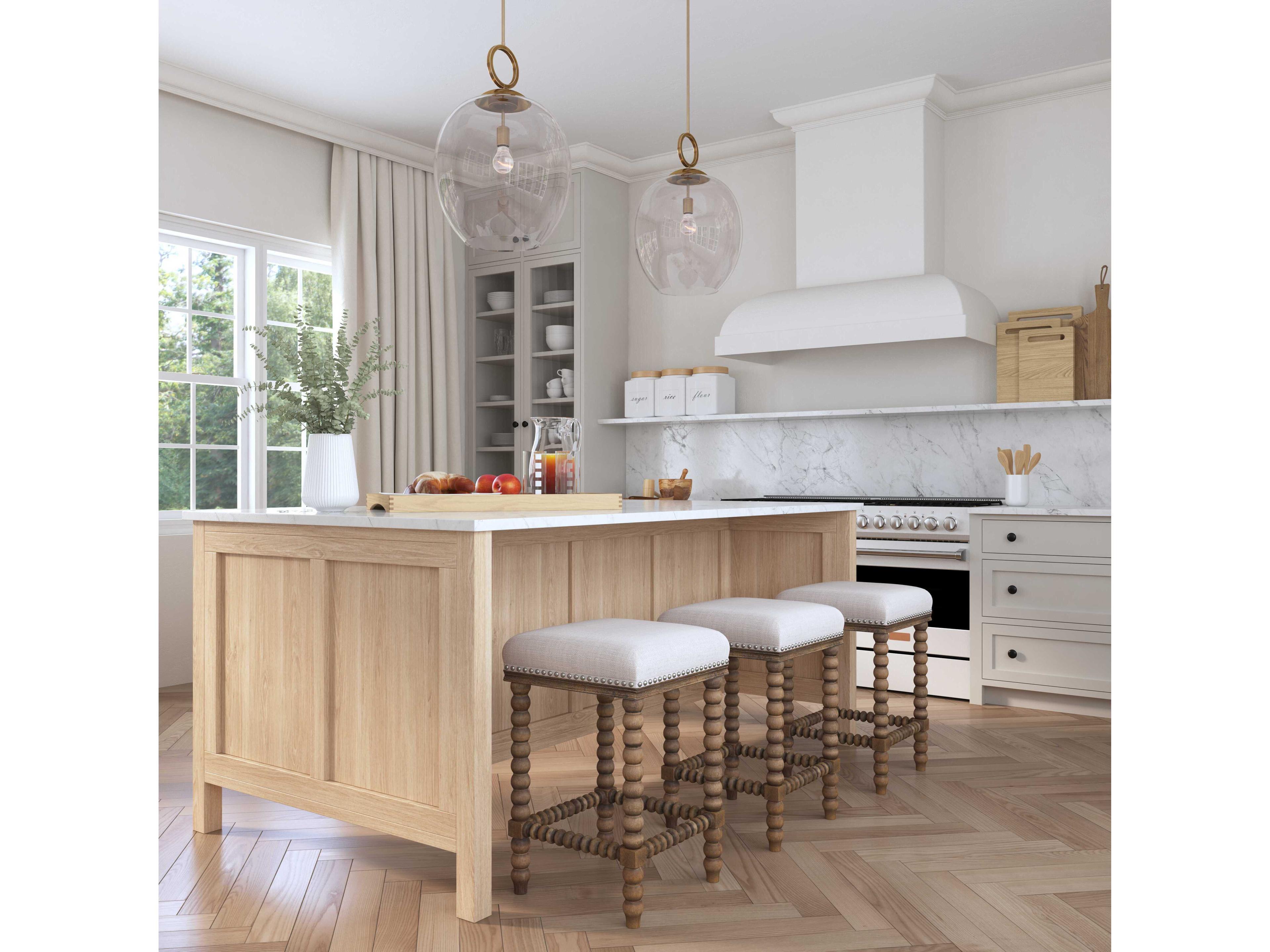 Uttermost Pryce Upholstered Rubberwood Beige Linen Counter Stool