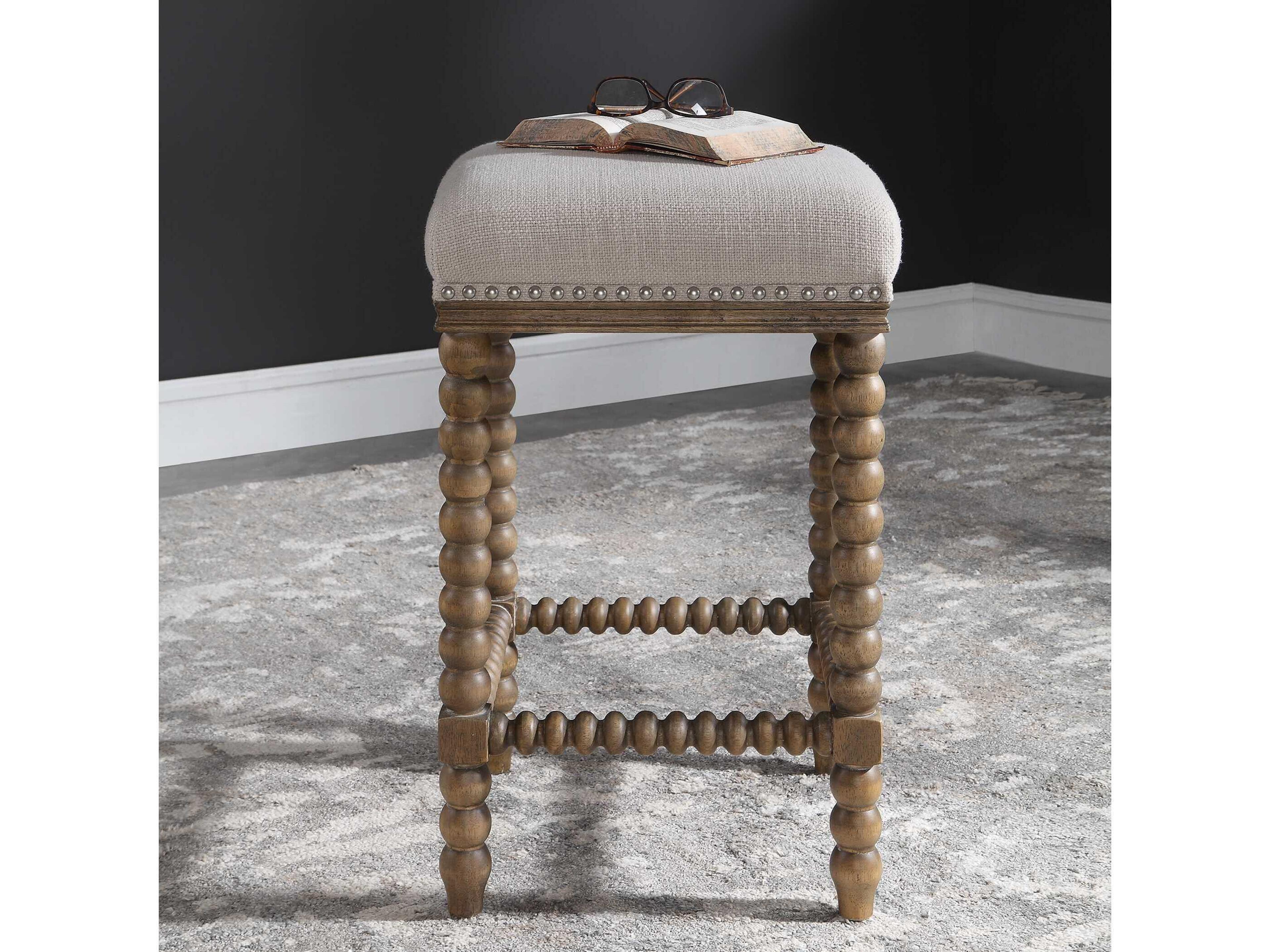 Uttermost Pryce Upholstered Rubberwood Beige Linen Counter Stool
