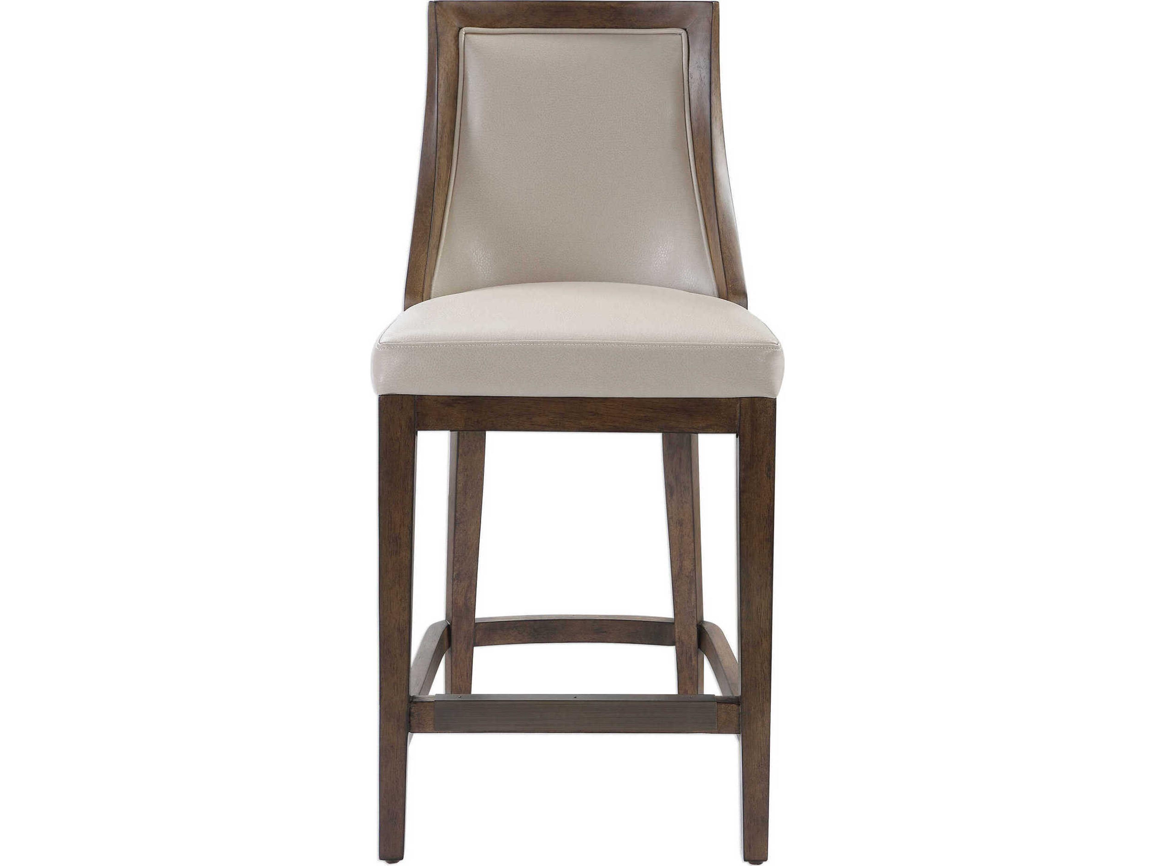 Purcell Upholstered Counter Stool in Cappuccino Faux Leather and Walnut