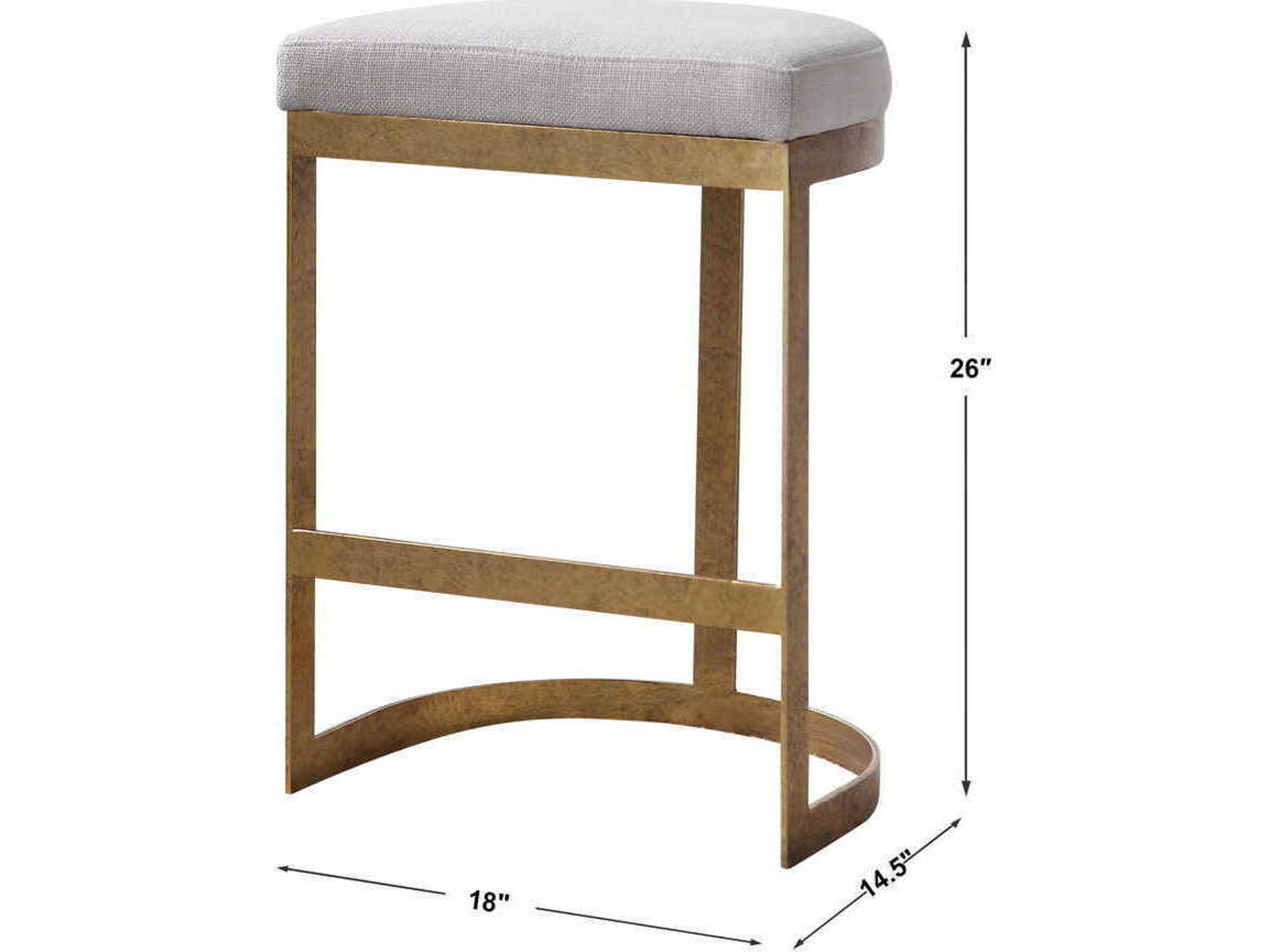 Ivanna Backless Counter Stool with Antique Gold Leaf Iron Base and Linen Blend Seat