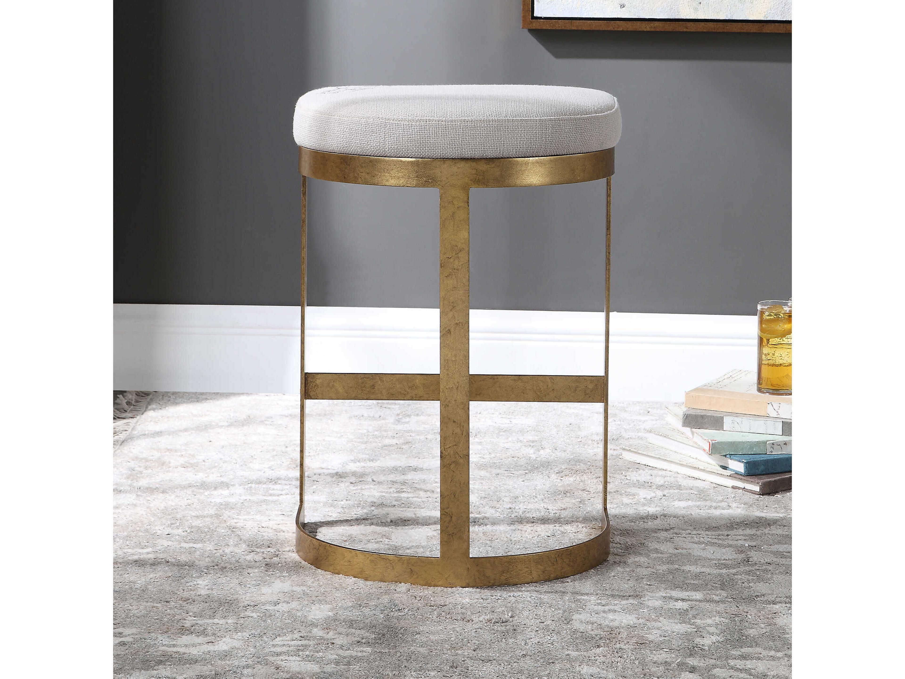 Uttermost Ivanna Upholstered Mottled Antique Gold Leaf Counter Stool