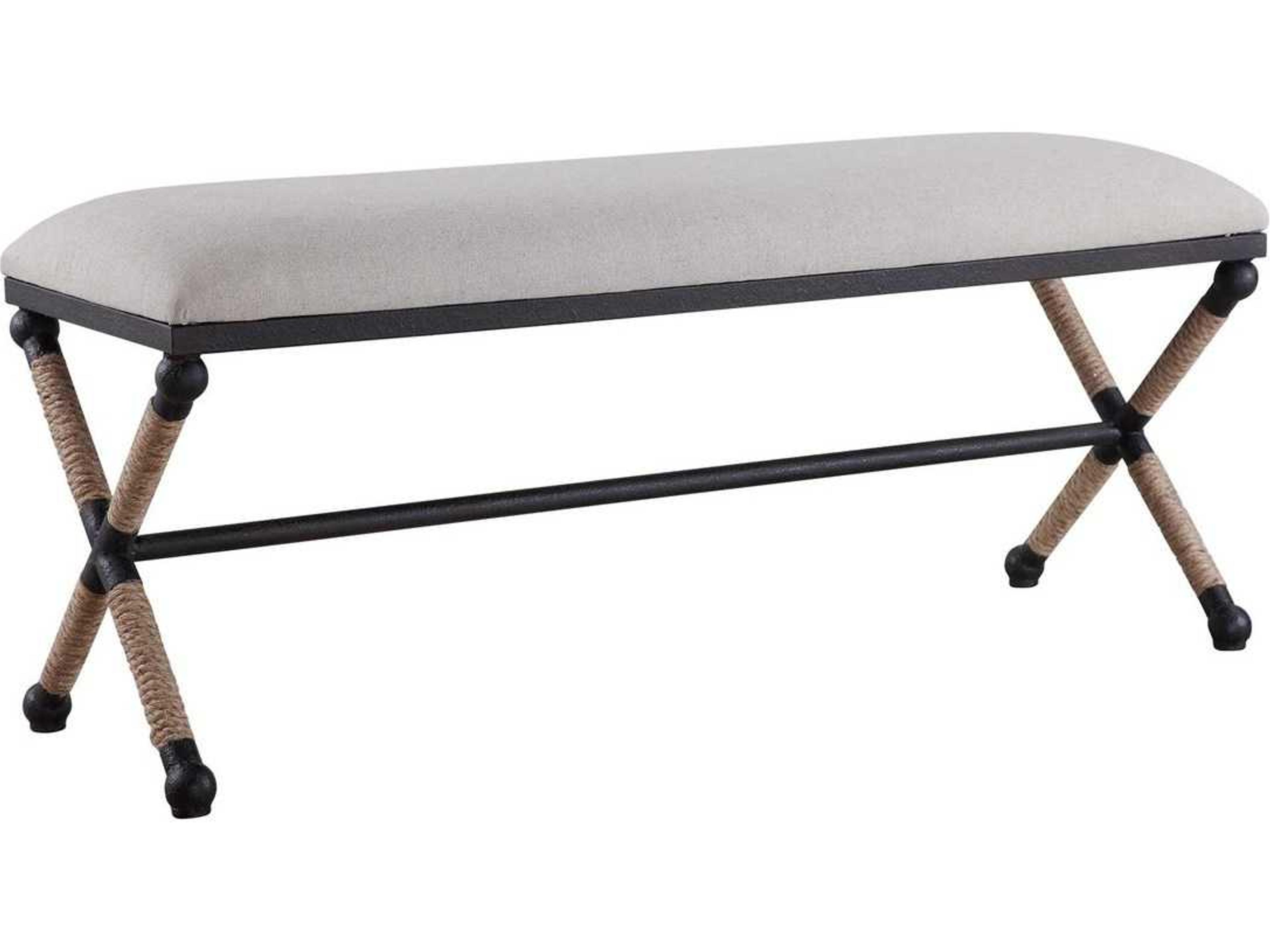 Firth Neutral Oatmeal Rustic Iron White Upholstered Accent Bench