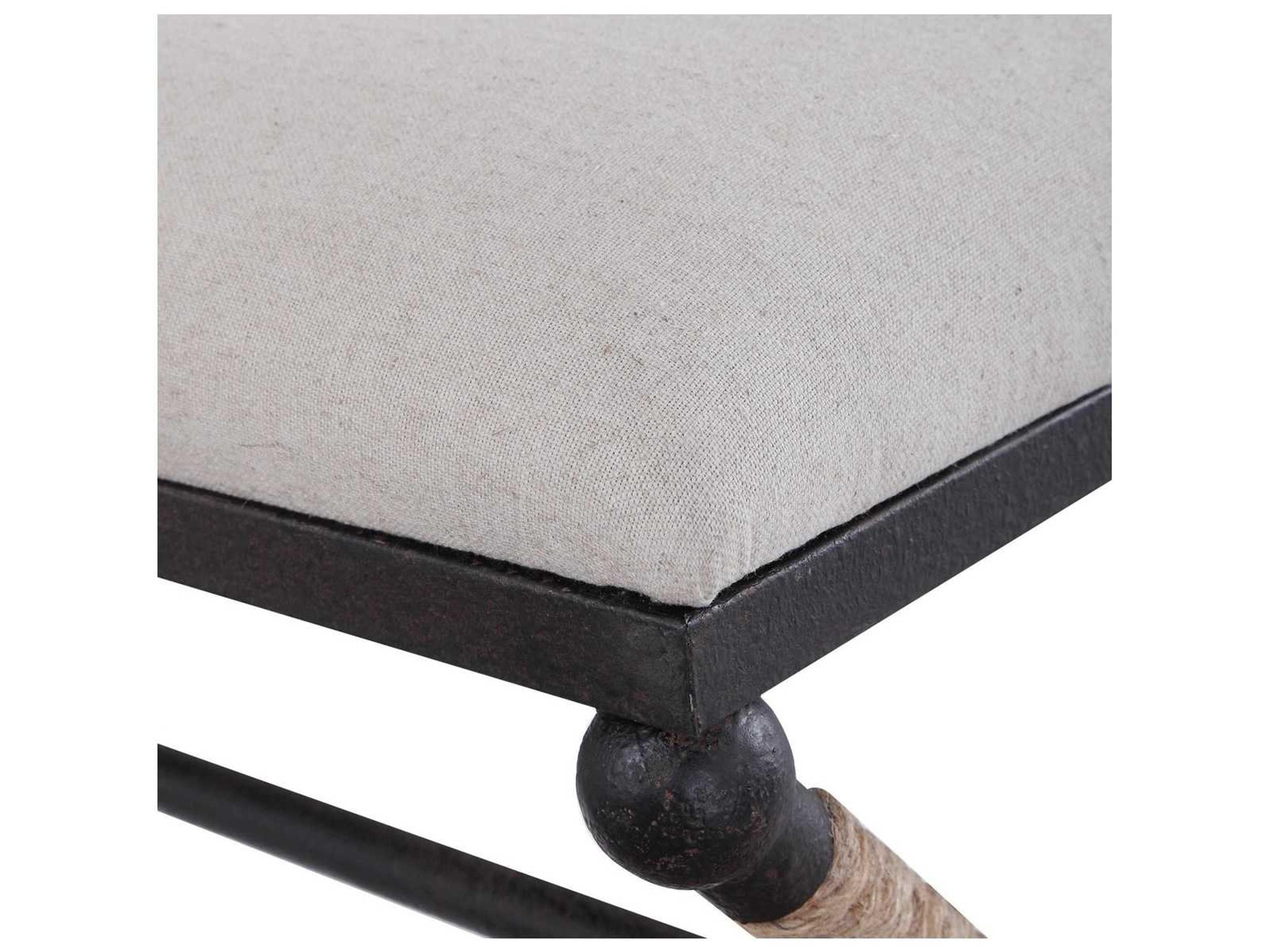 Uttermost Firth Neutral Oatmeal Rustic Iron White Upholstered Accent Bench