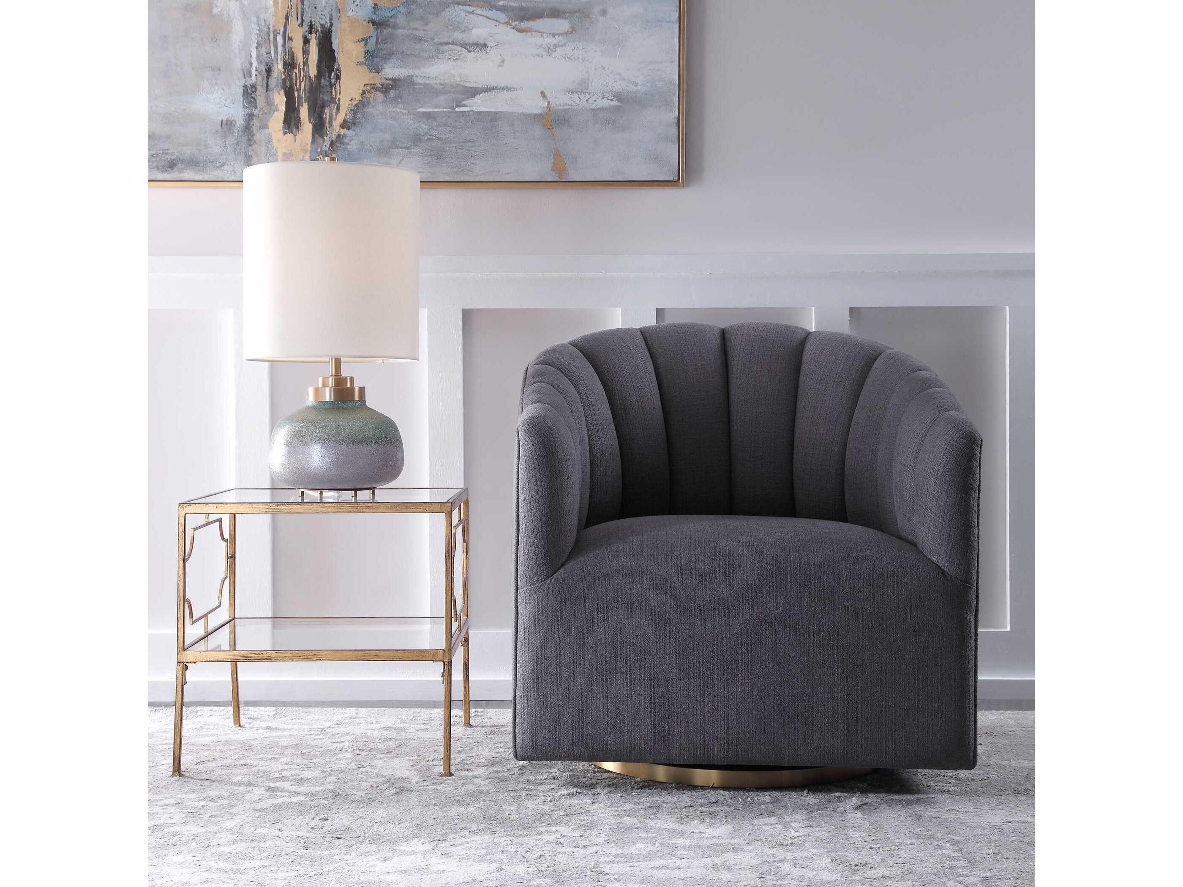 Uttermost Cuthbert Swivel Gray Fabric Tufted Accent Chair
