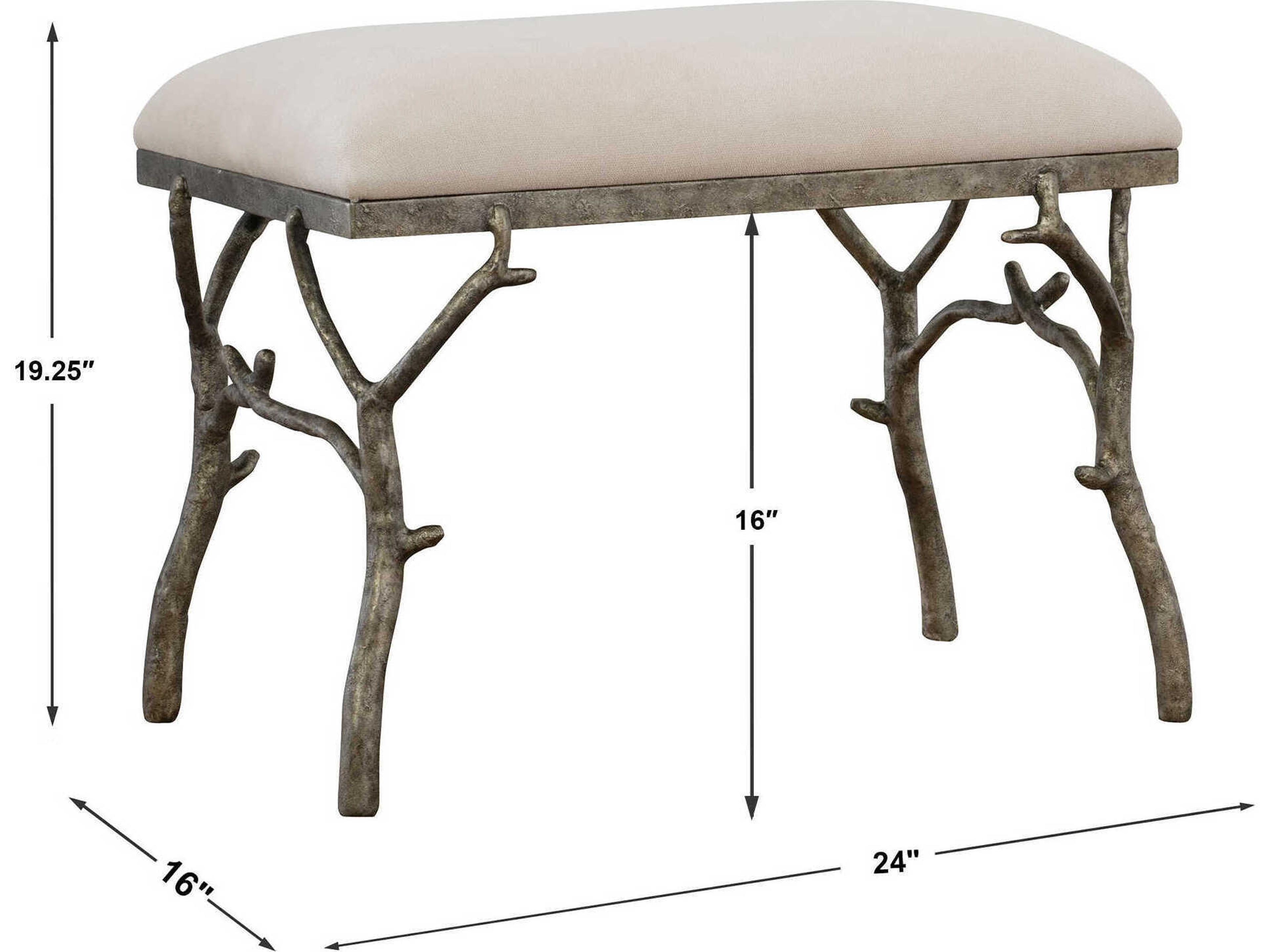 Uttermost Lismore Off White Antique Silver Upholstered Accent Bench