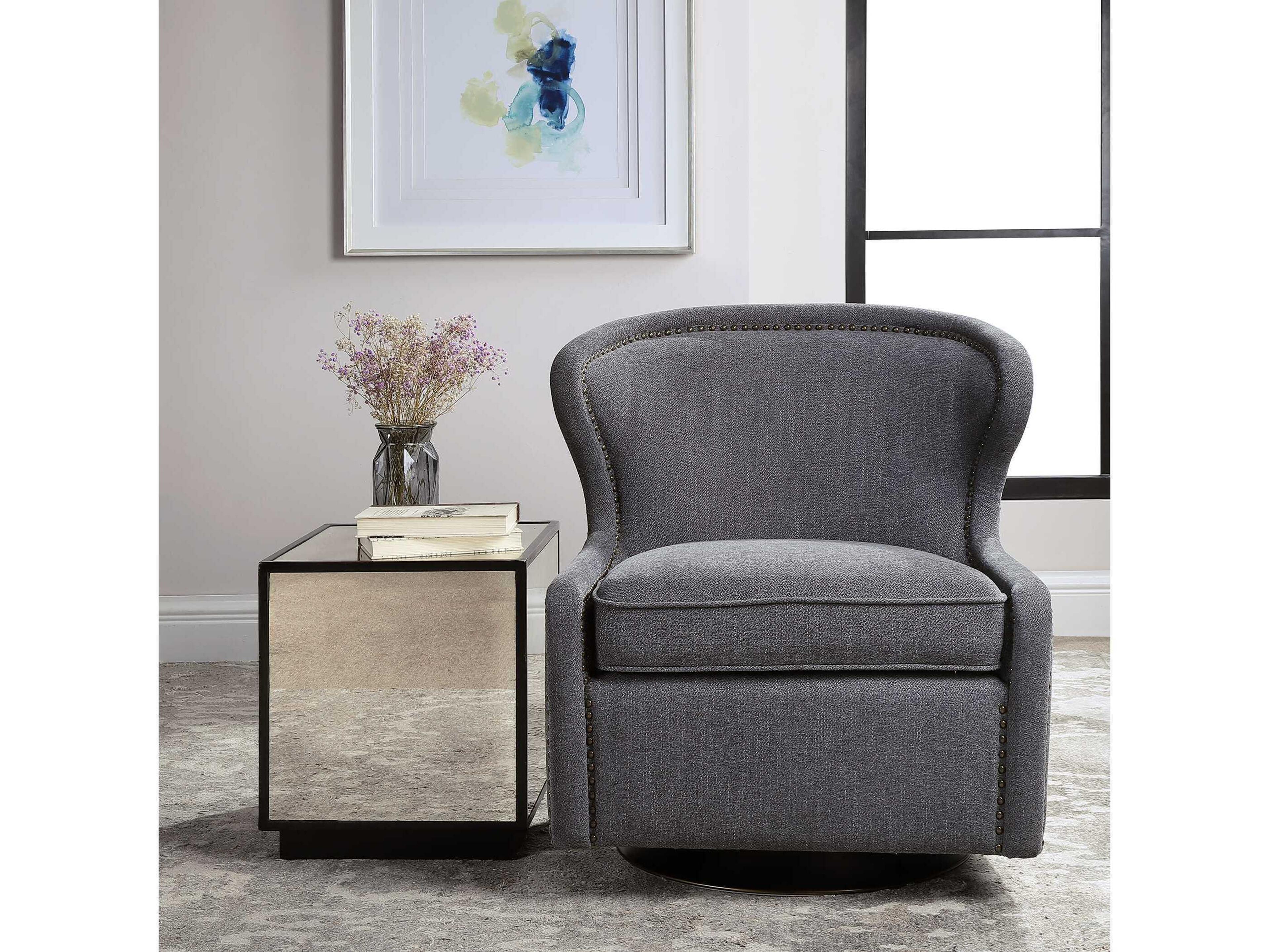Uttermost Biscay Swivel Gray Fabric Accent Chair