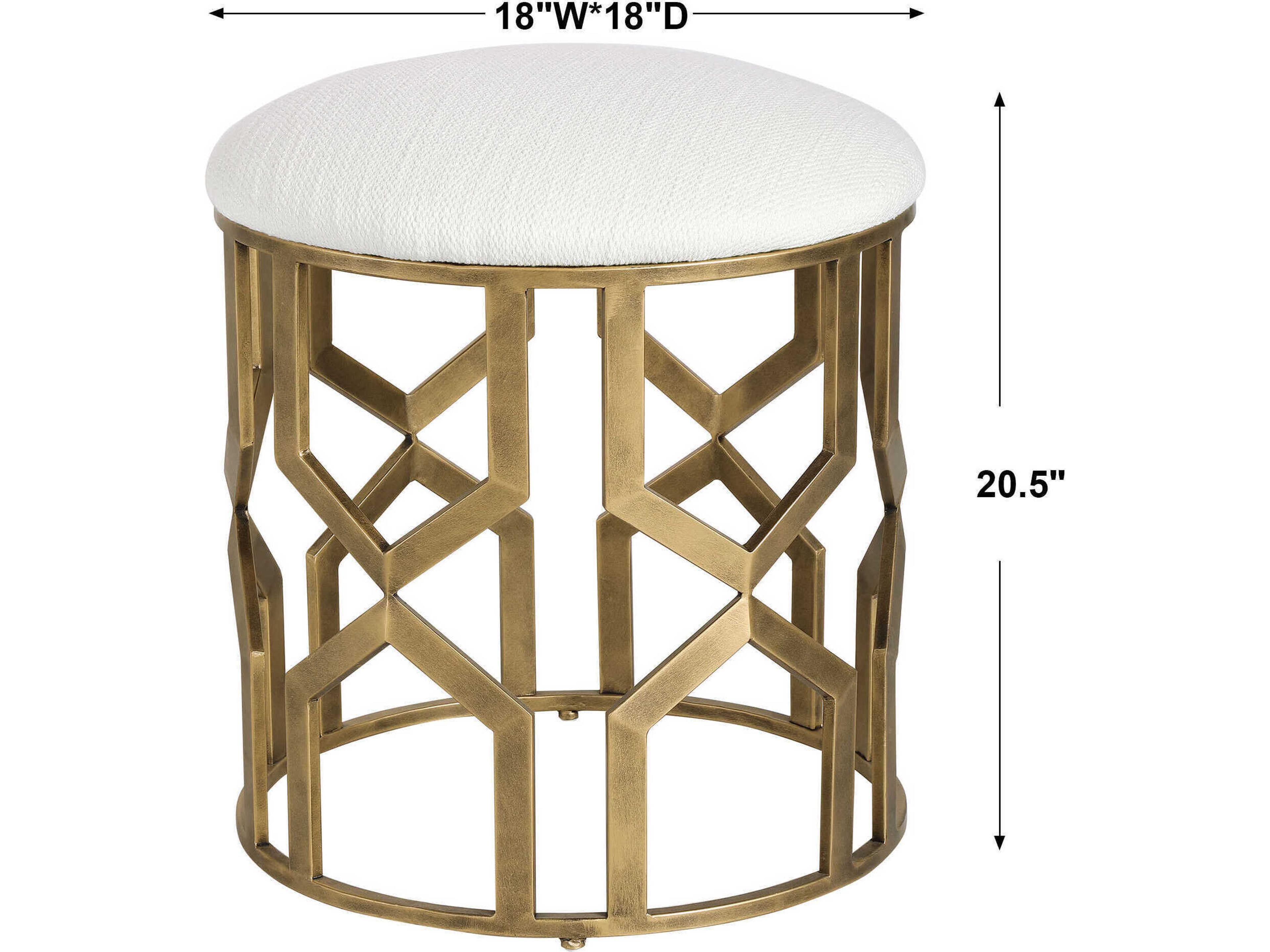 Uttermost Trellis Crisp White Gold Upholstered Accent Stool
