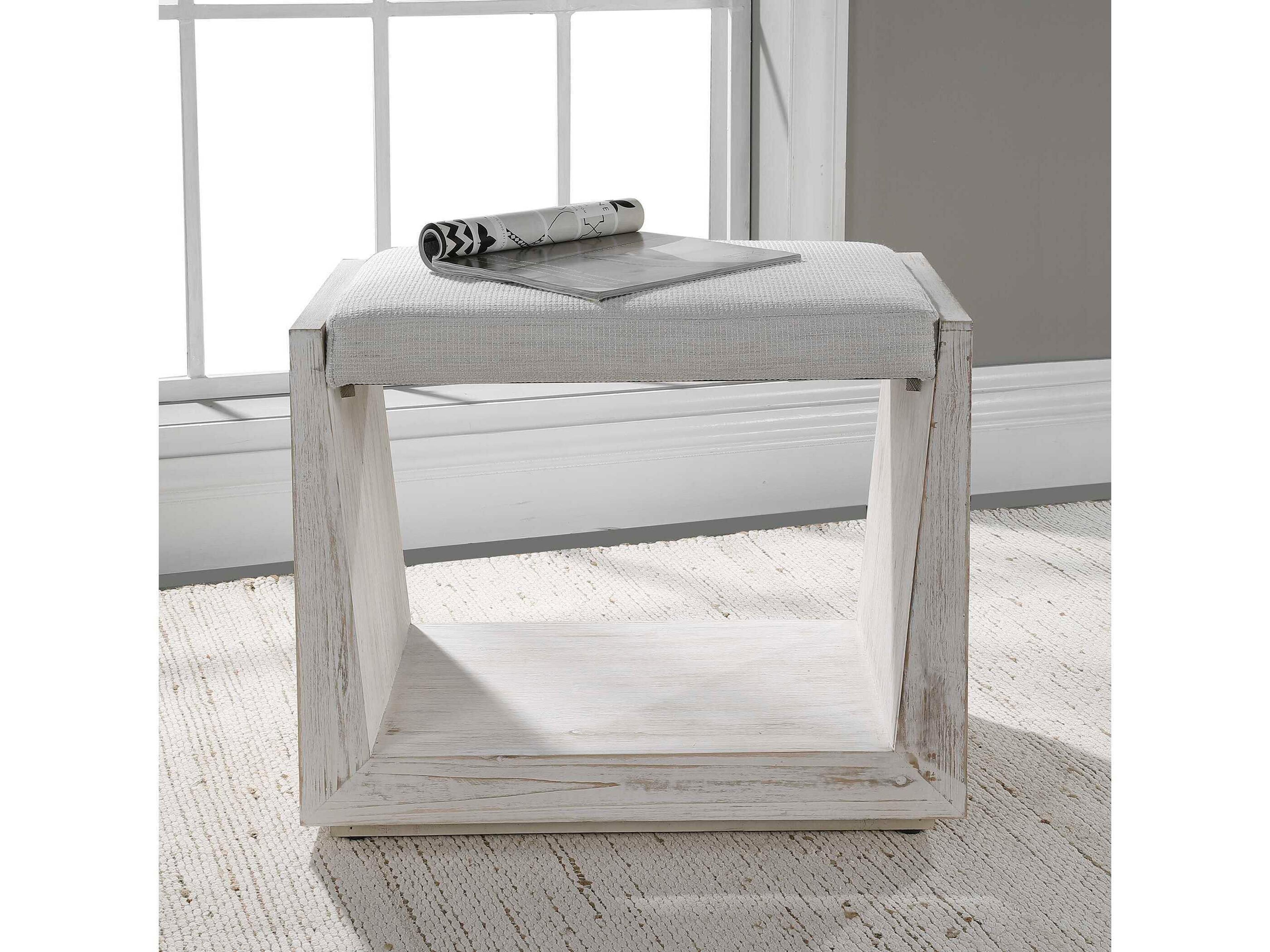 Cabana White Upholstered Accent Bench