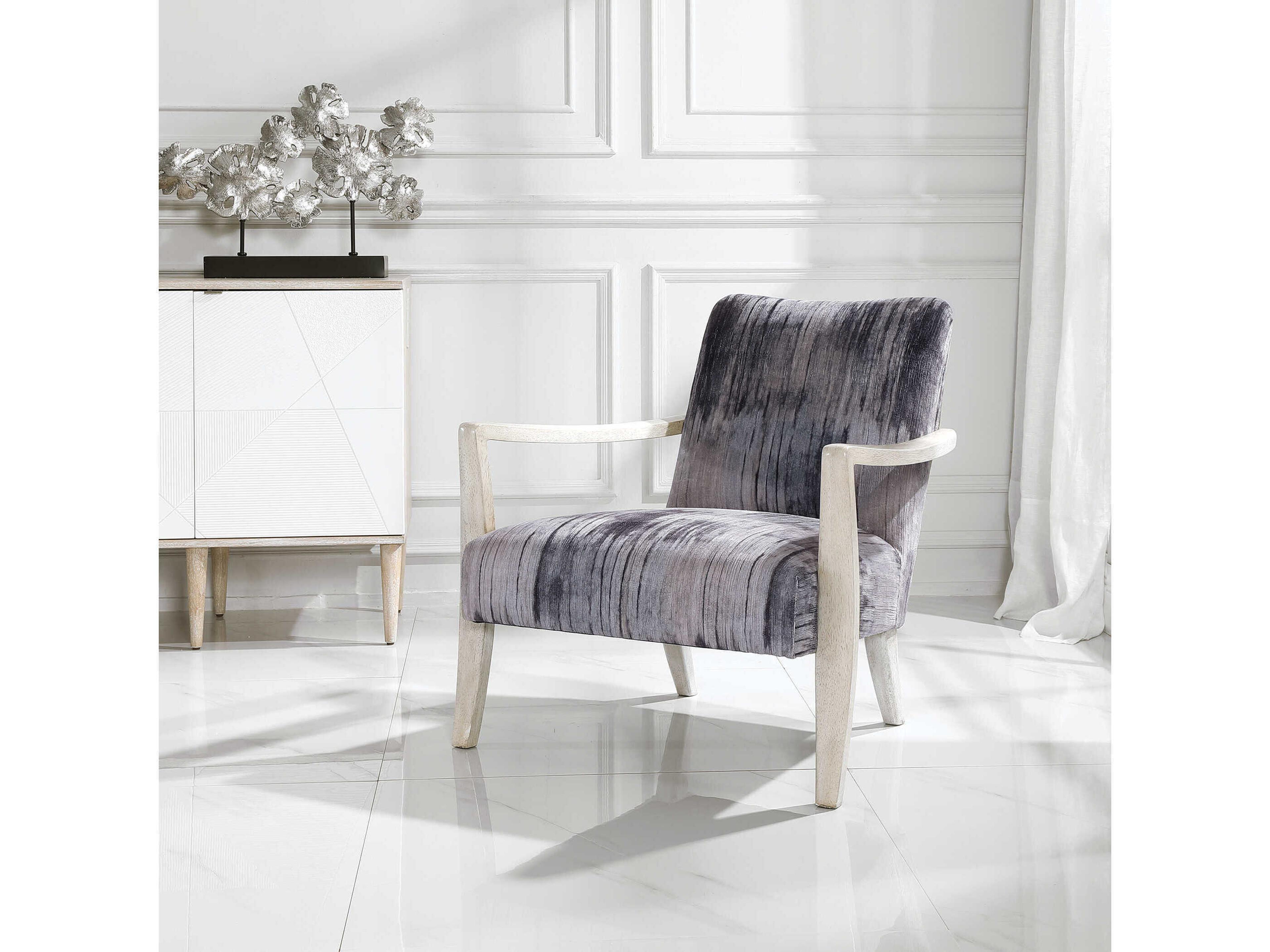 Uttermost Watercolor Gray Fabric Accent Chair