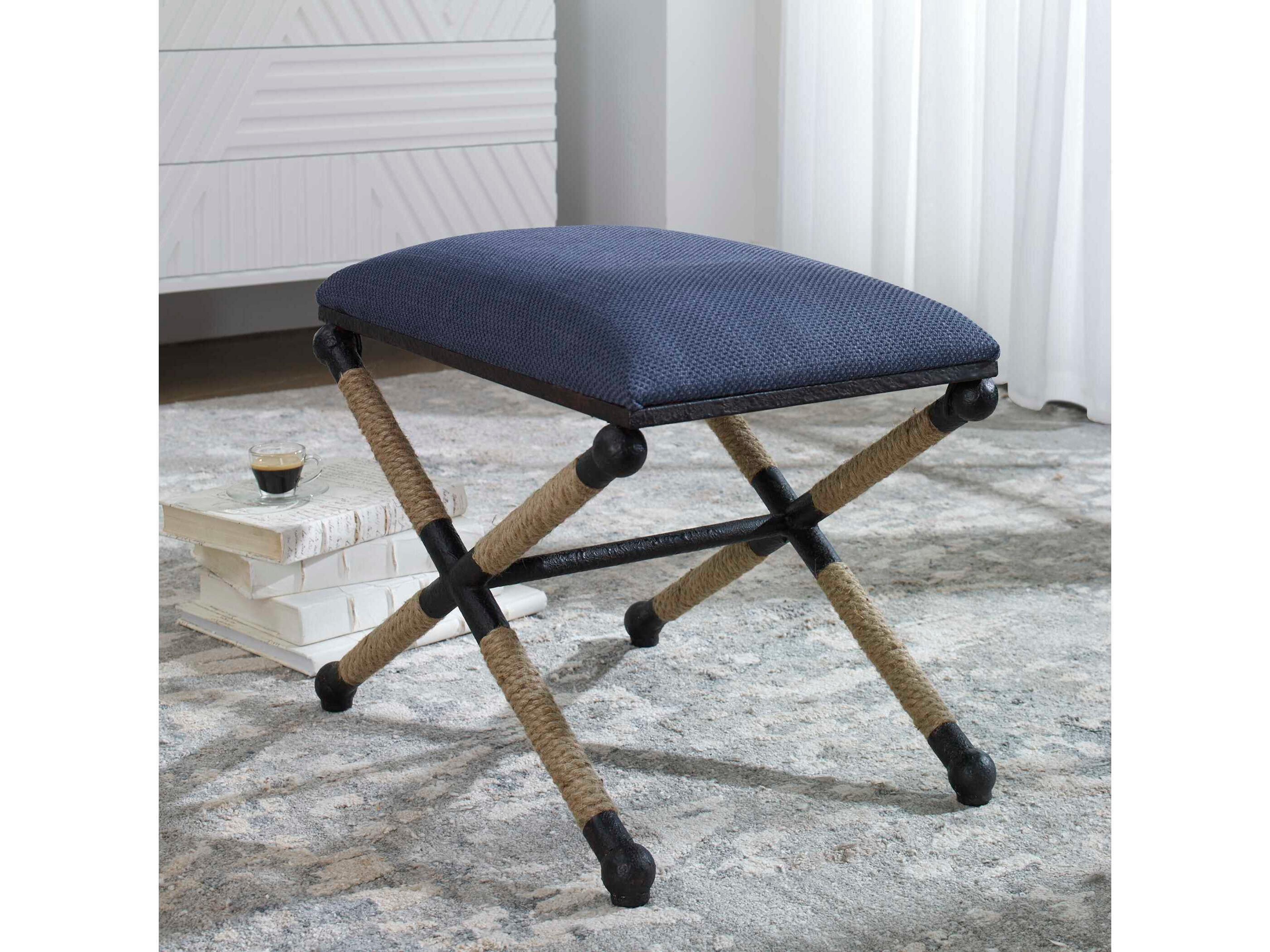 Uttermost Firth Navy Blue Upholstered Accent Bench